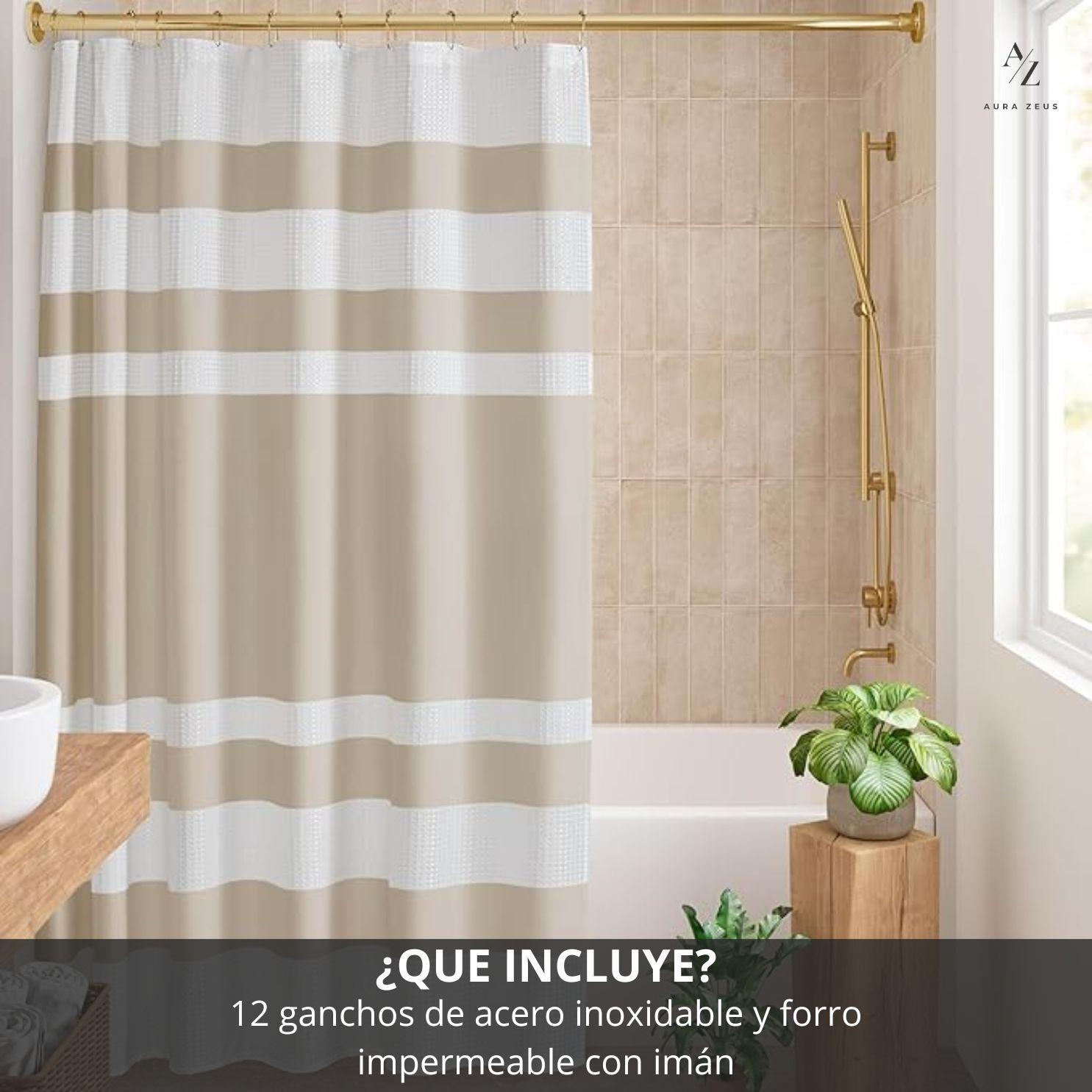 Cortina De Baño Tela + Forro + 12 Ganchos 200 X 180 Juego Larga Ducha AZ-2