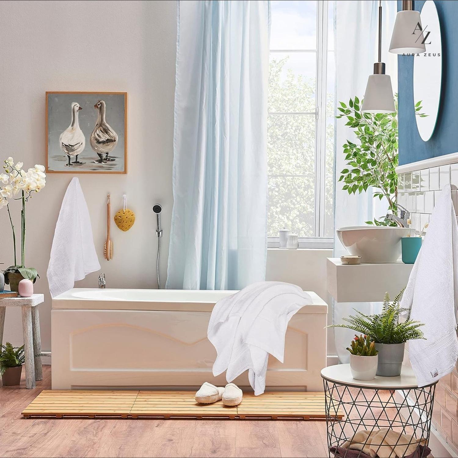 Set De 2 Toallas De Baño 140x70 Cm Algodon 500gr Grandes Az Blanco-7