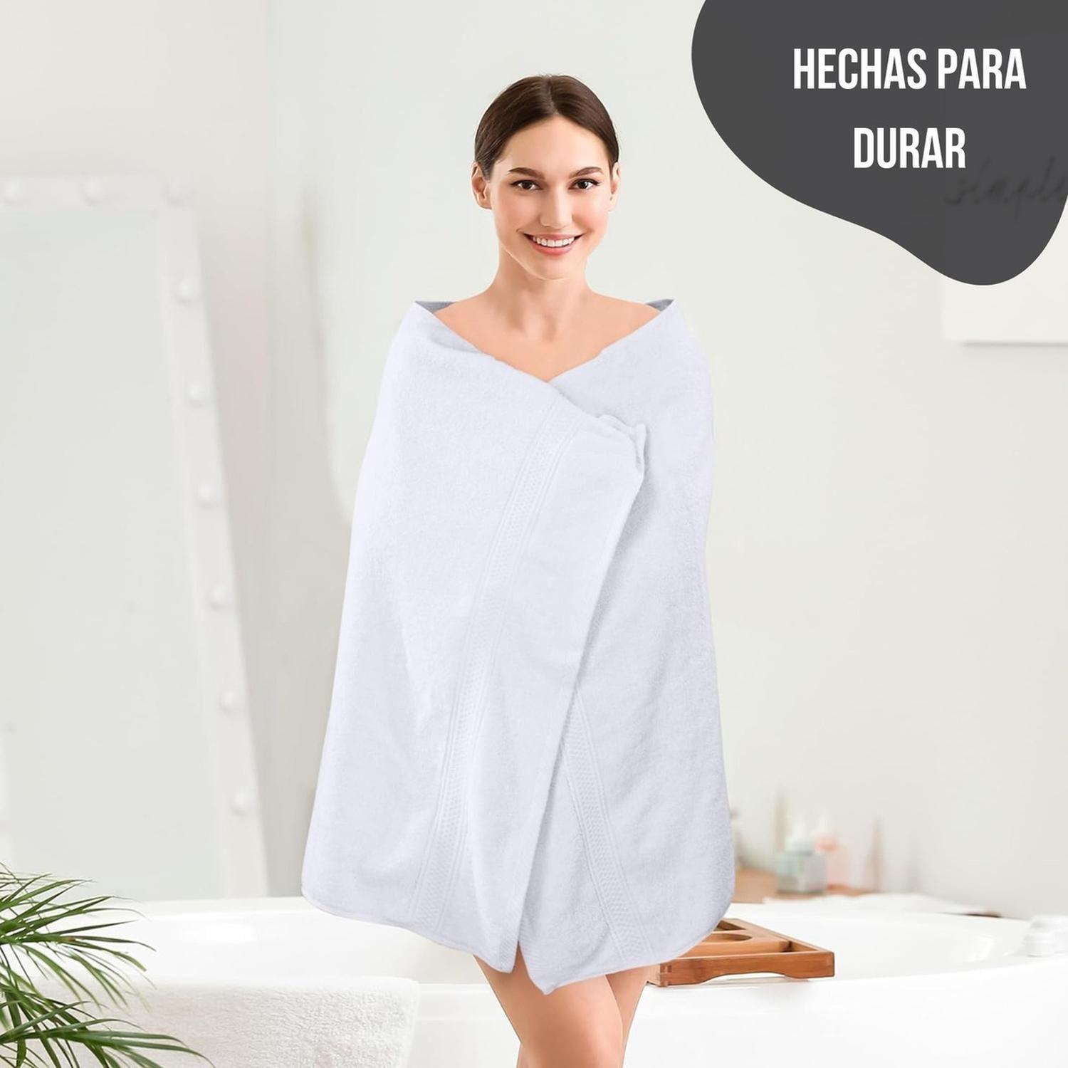 Set De 2 Toallas De Baño 140x70 Cm Algodon 500gr Grandes Az blanco-3