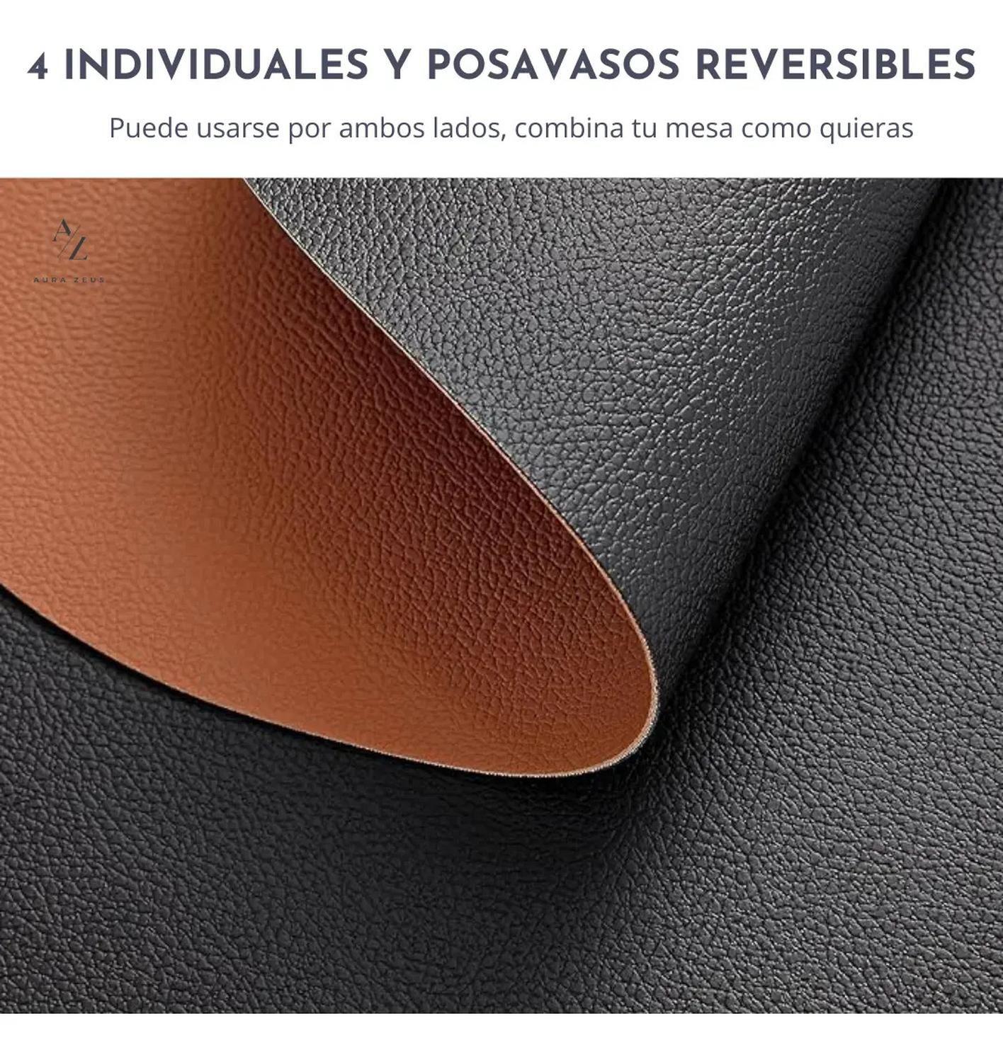 Set 4 Individuales + 4 Posavasos Reversible Ecocuero Mesa-2