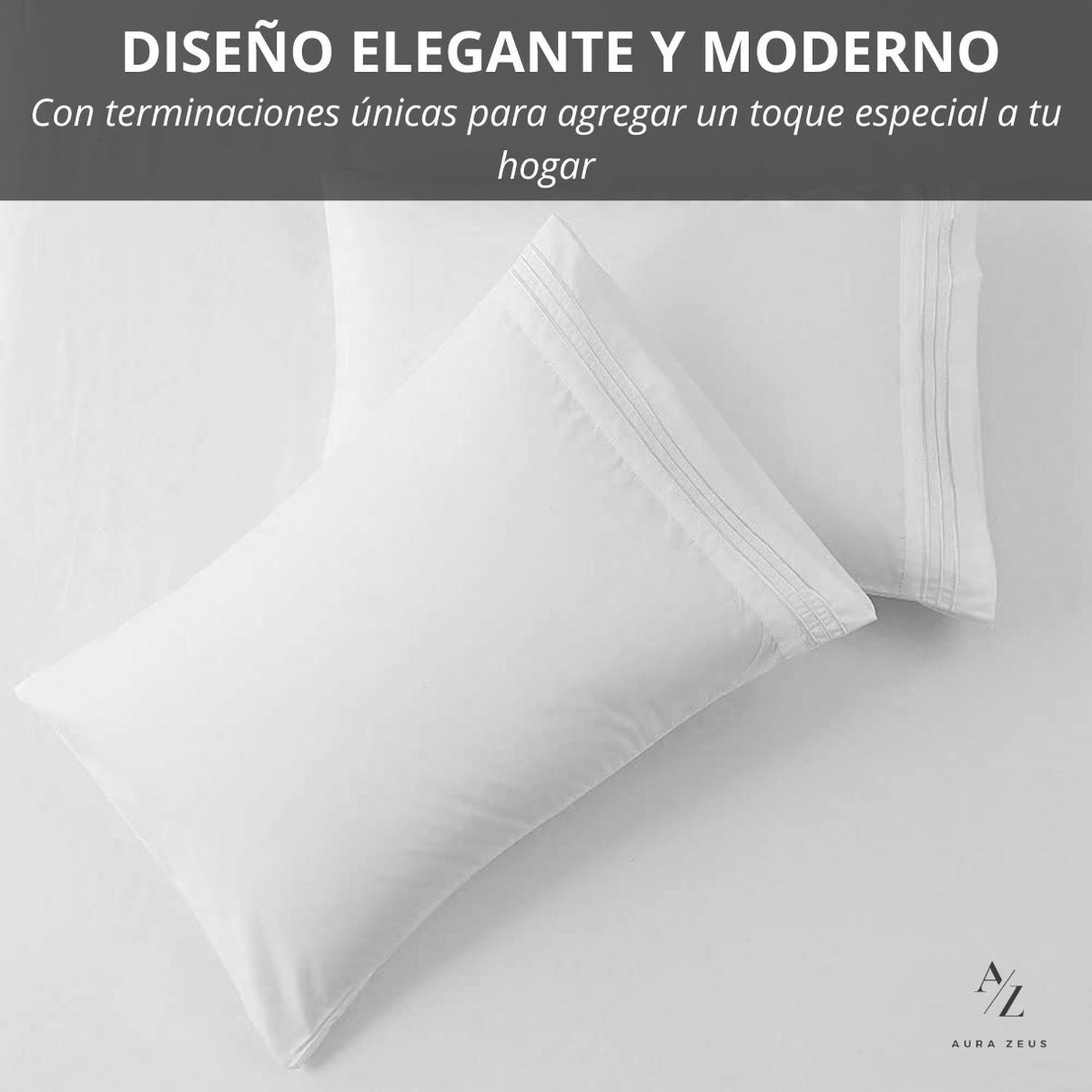 Juego De Sabanas 1800 Hilos Microfibra Cepillada Plazas Az  2.5 Blanco 2 Blanco 2 Negro-3