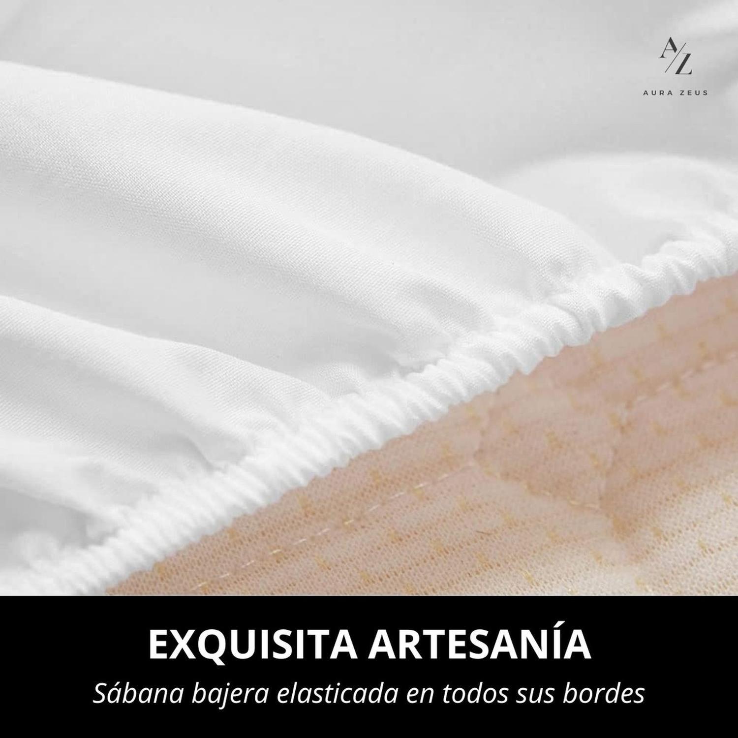 Juego De Sabanas 1800 Hilos Microfibra Cepillada Plazas Az  2.5 Blanco 2 Blanco 2 Negro-4