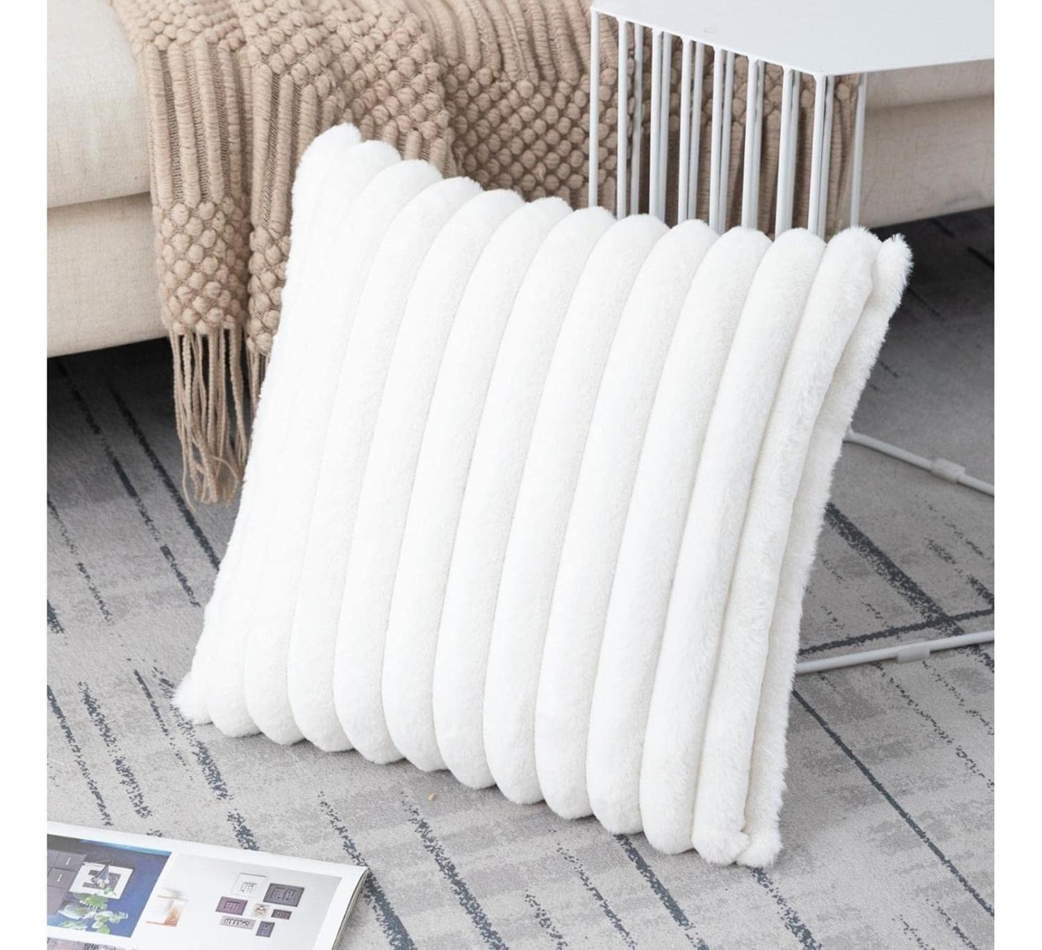 Fundas De Cojines Pack X2 Boho Rayada Suave 45 X 45 Premium Blanco-4