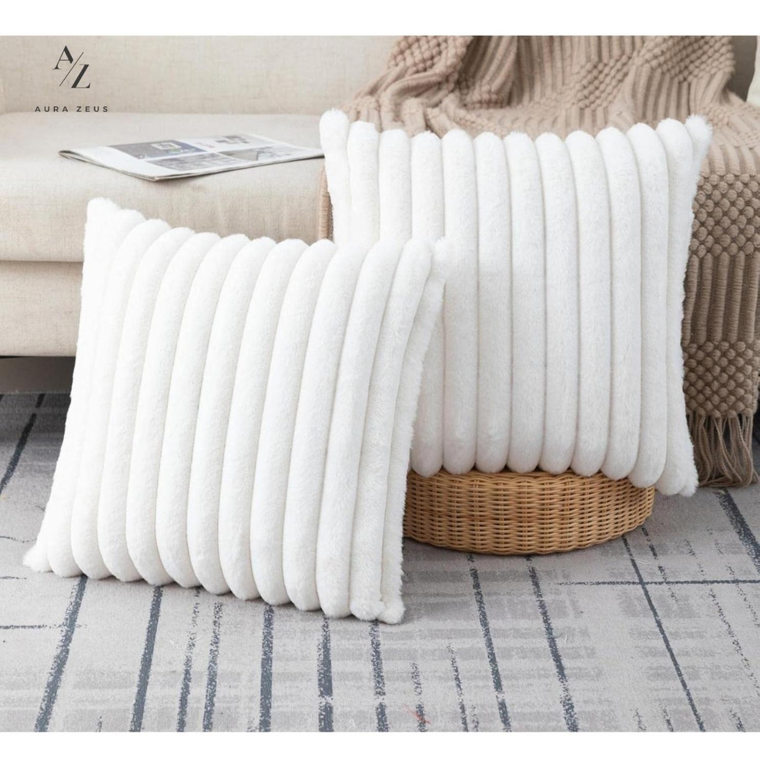 Fundas De Cojines Pack X2 Boho Rayada Suave 45 X 45 Premium Blanco-5