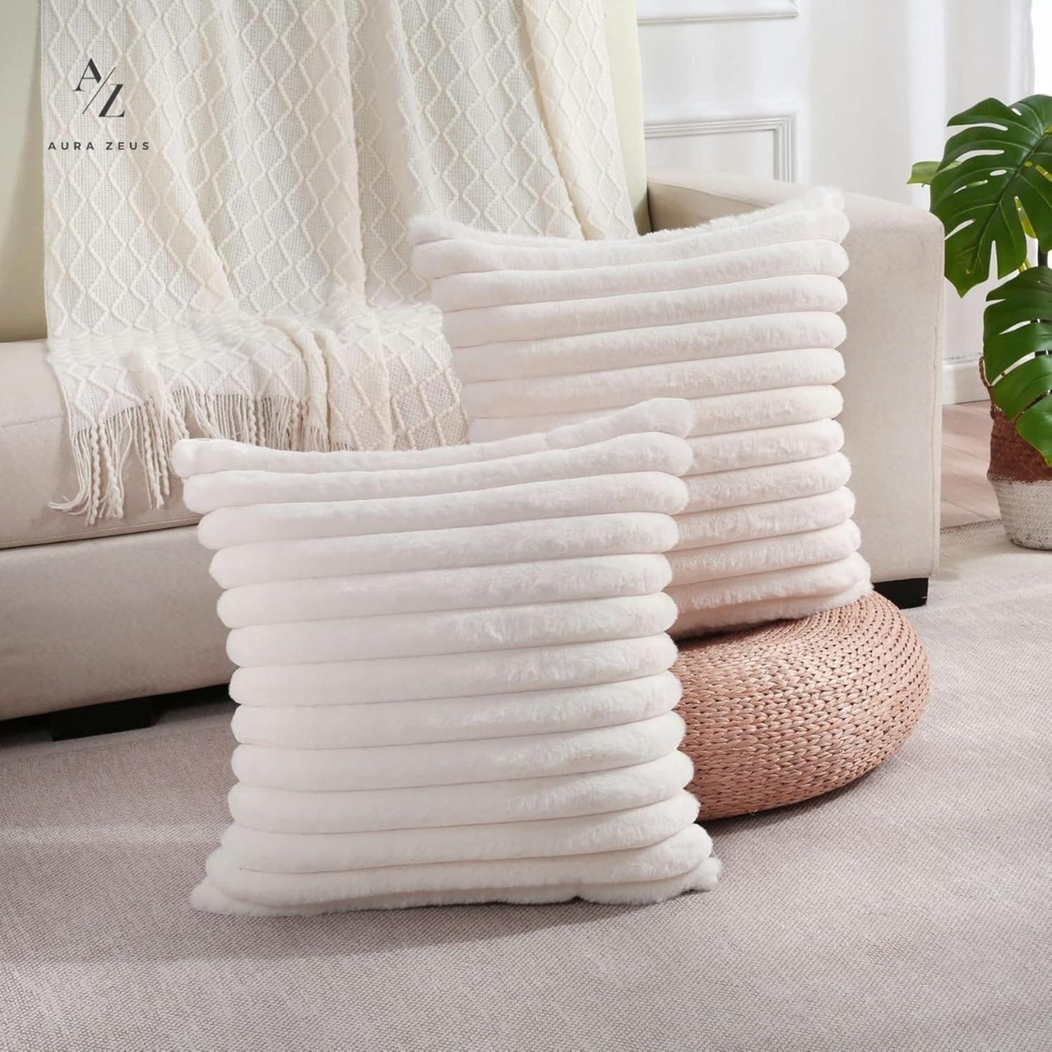 Fundas De Cojines Pack X2 Boho Rayada Suave 45 X 45 Premium Blanco-6