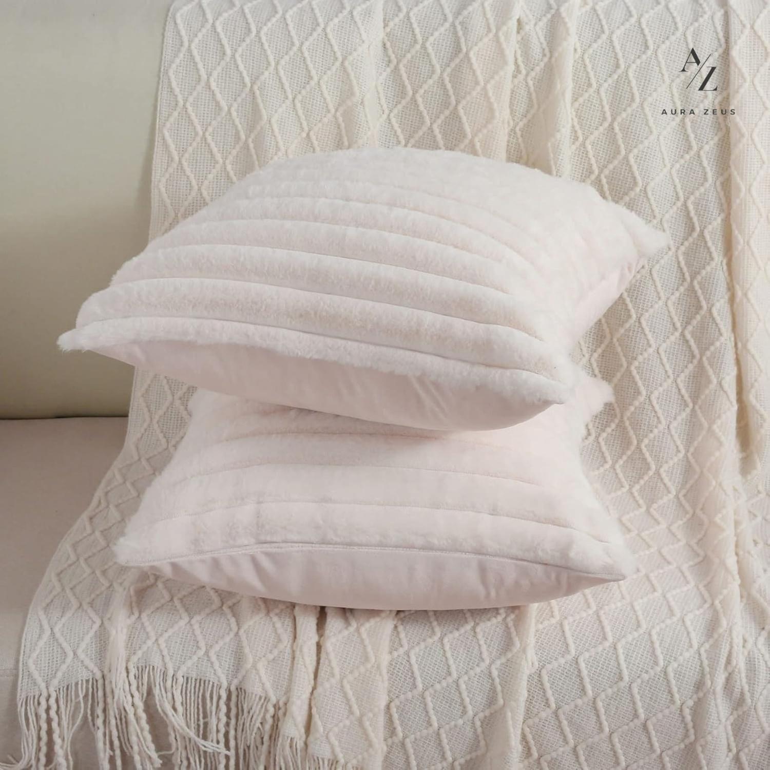 Fundas De Cojines Pack X2 Boho Rayada Suave 45 X 45 Premium Blanco-7