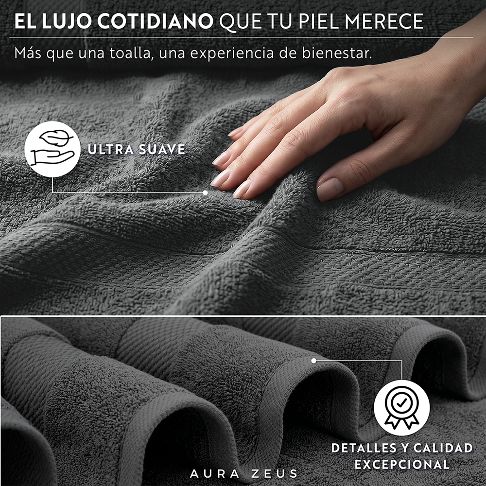 Juego De 8 Toallas De Mano 75x35 Cm Algodon 600gr/m2 Baño Set Az-5