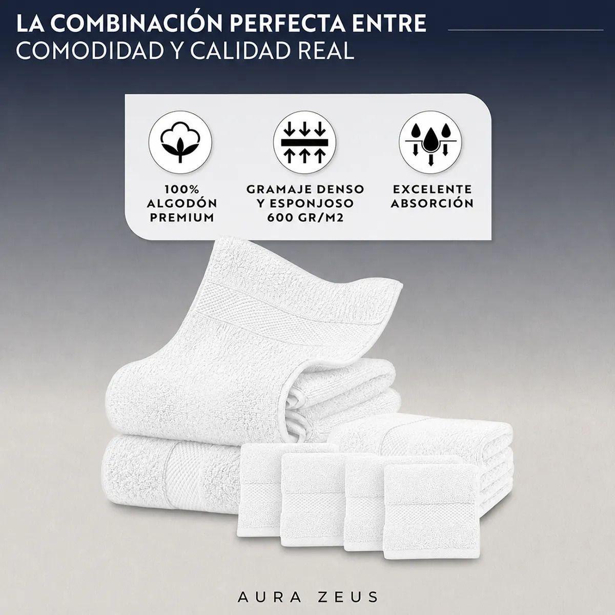 Set De 8 Toallas De Baño Algodon 600gr/m2 Cuerpo Mano Grande Az-3