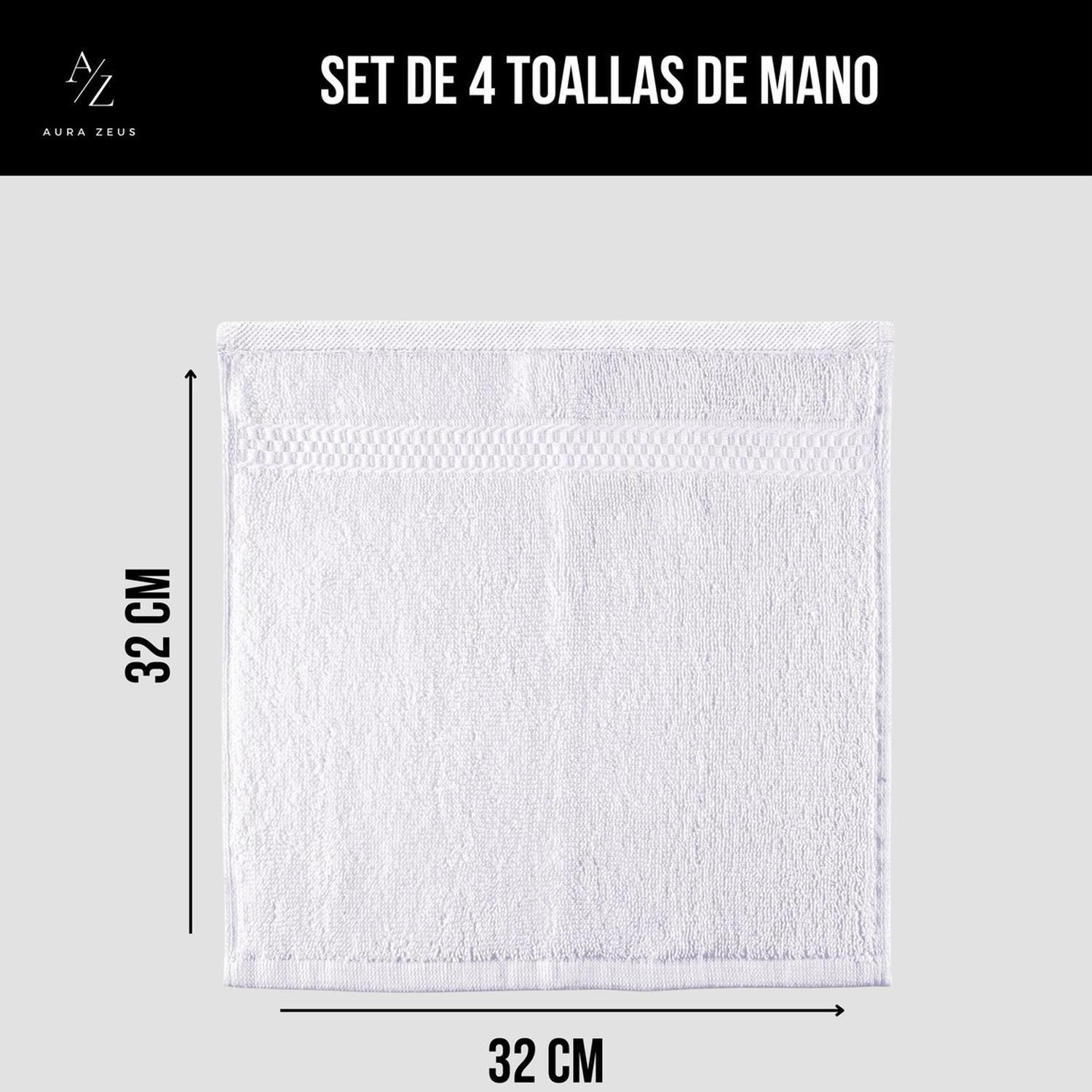 Juego De 4 Toallas Faciales 32x32cm Algodon 500g Set Baño Az Blanco-1