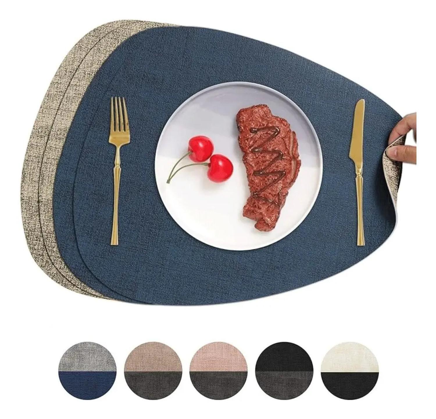 Set 4 Individuales Impermeable Ecocuero Antimancha Mantel Az-0