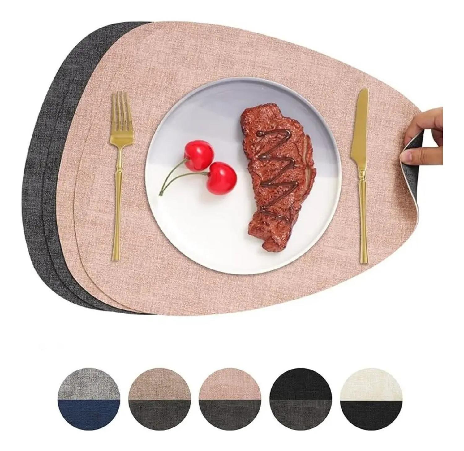 Set 4 Individuales Impermeable Ecocuero Antimancha Mantel Az-0