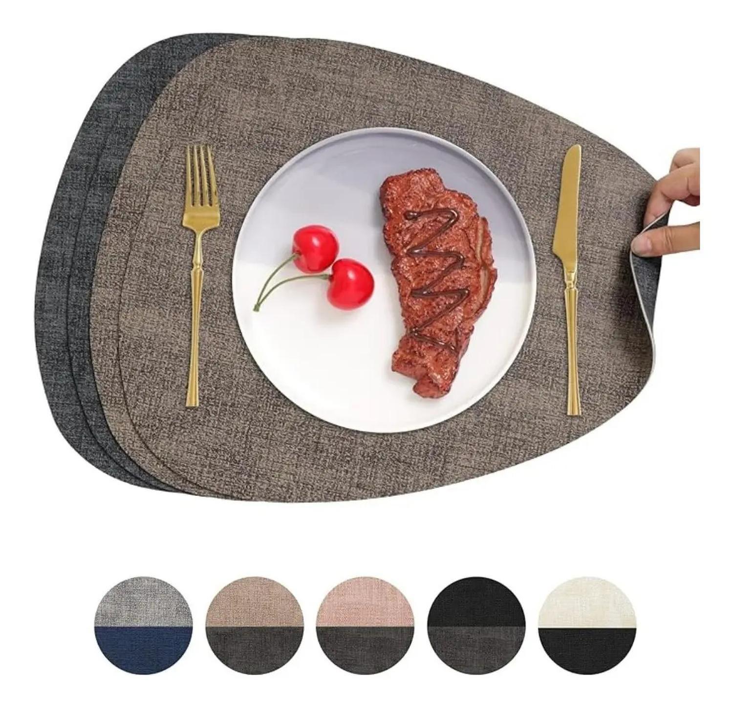 Set 4 Individuales Impermeable Ecocuero Antimancha Mantel Az-0