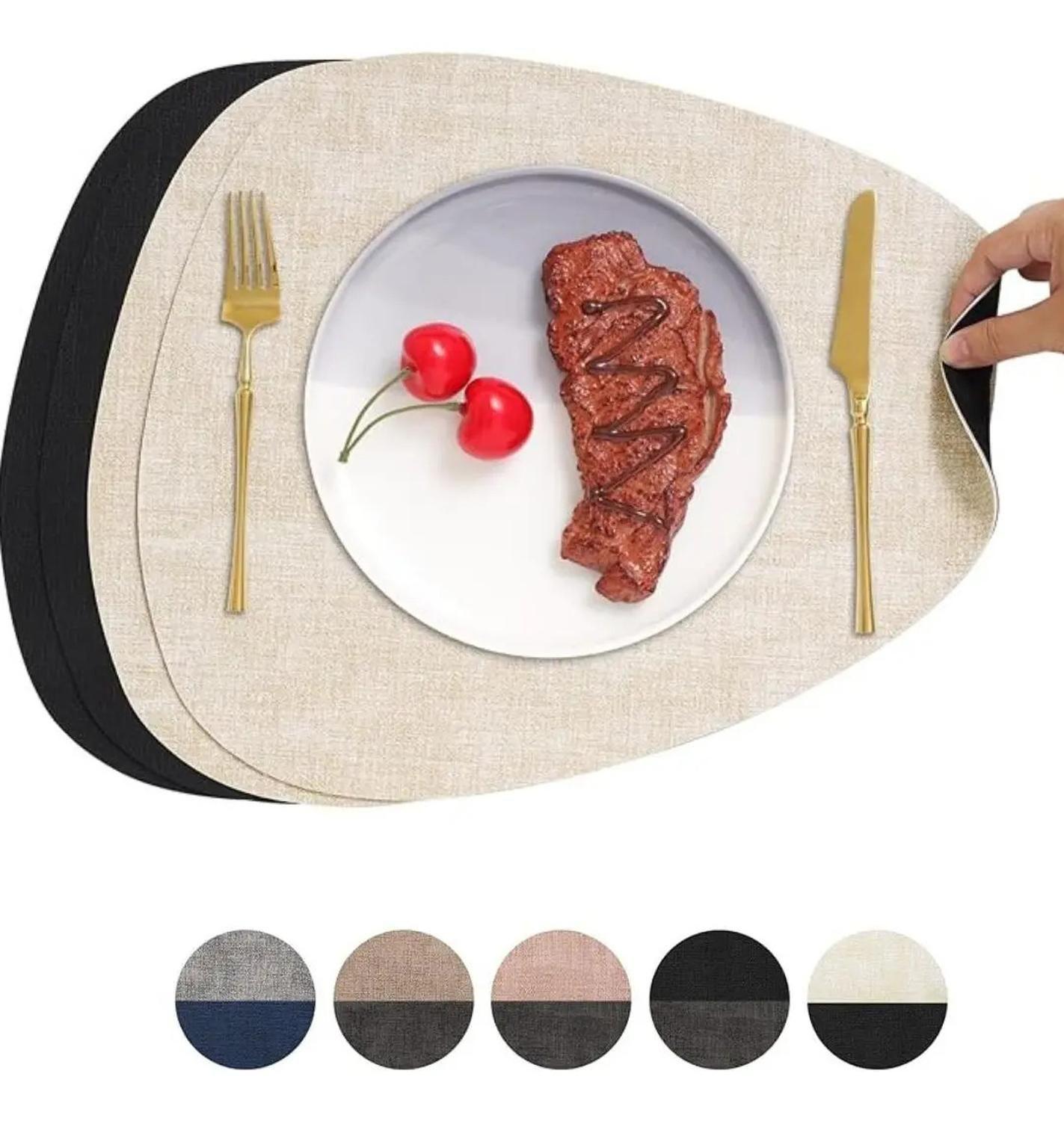 Set 4 Individuales Impermeable Ecocuero Antimancha Mantel Az-0