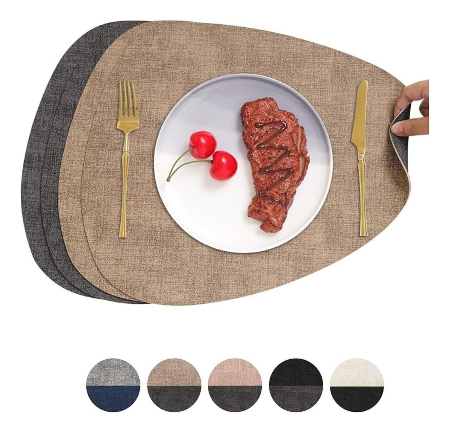 Set 4 Individuales Impermeable Ecocuero Antimancha Mantel Az-0