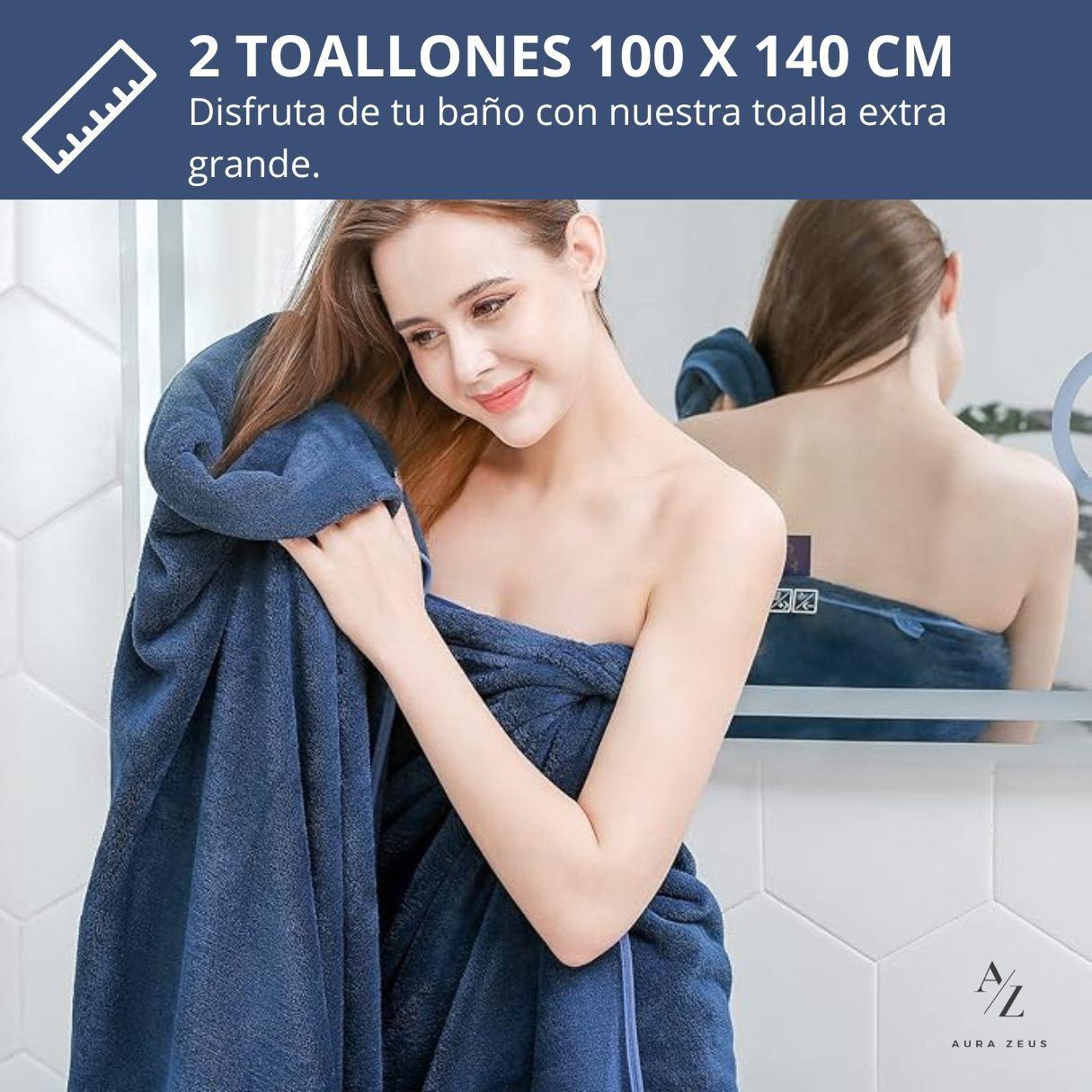 Set 2 Toallas Grande De Baño Toallon 100x140cm Microfibra Az-2