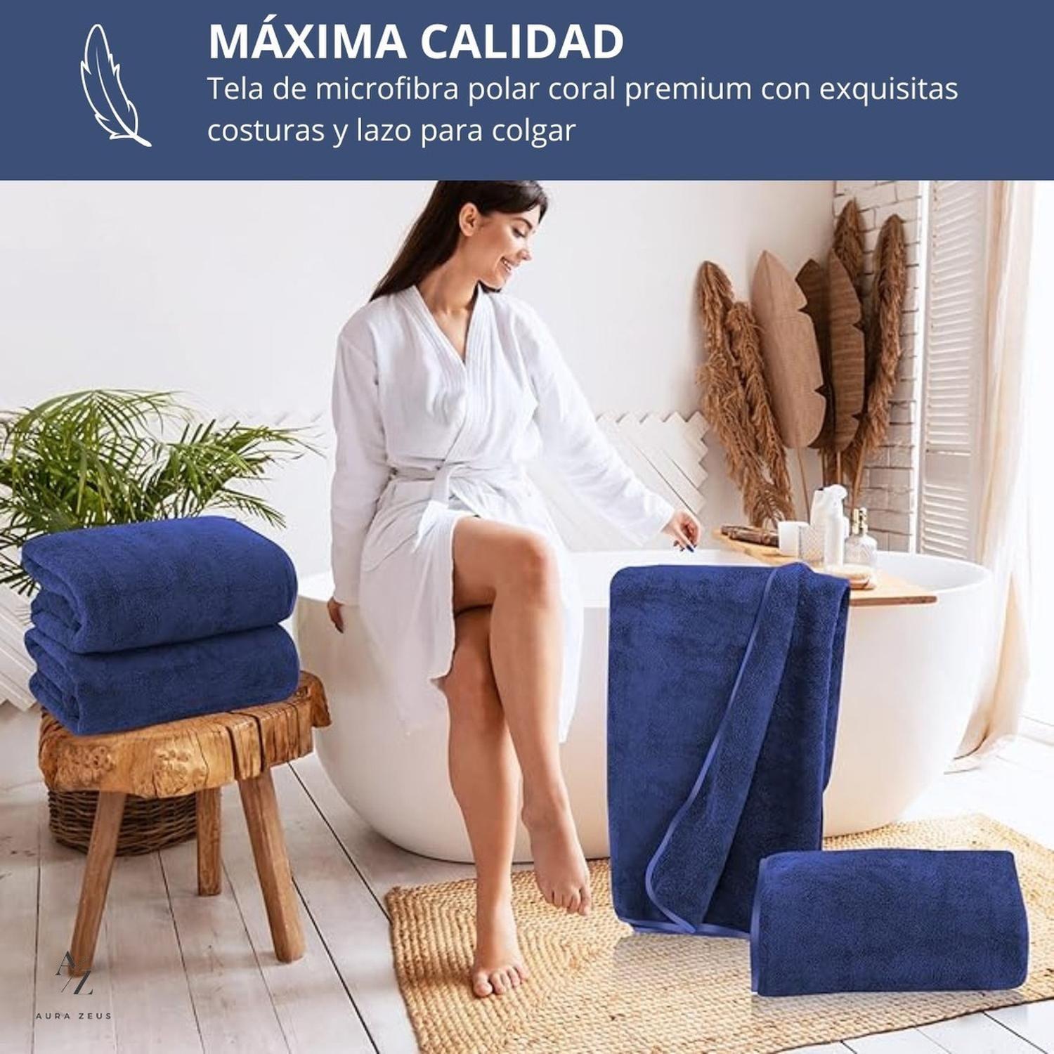 Set 2 Toallas Grande De Baño Toallon 100x140cm Microfibra Az-2