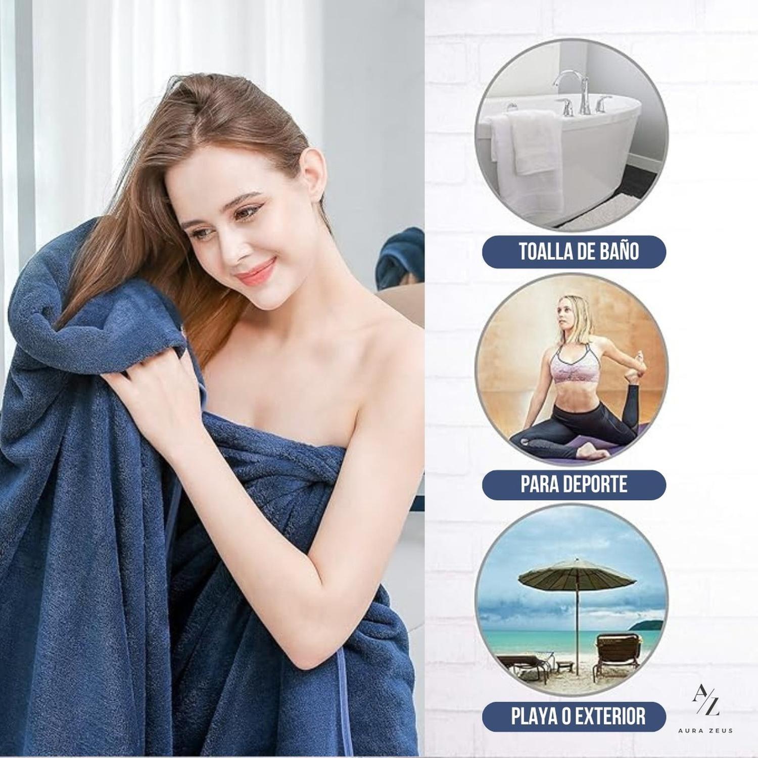 Set 2 Toallas Grande De Baño Toallon 100x140cm Microfibra Az-6