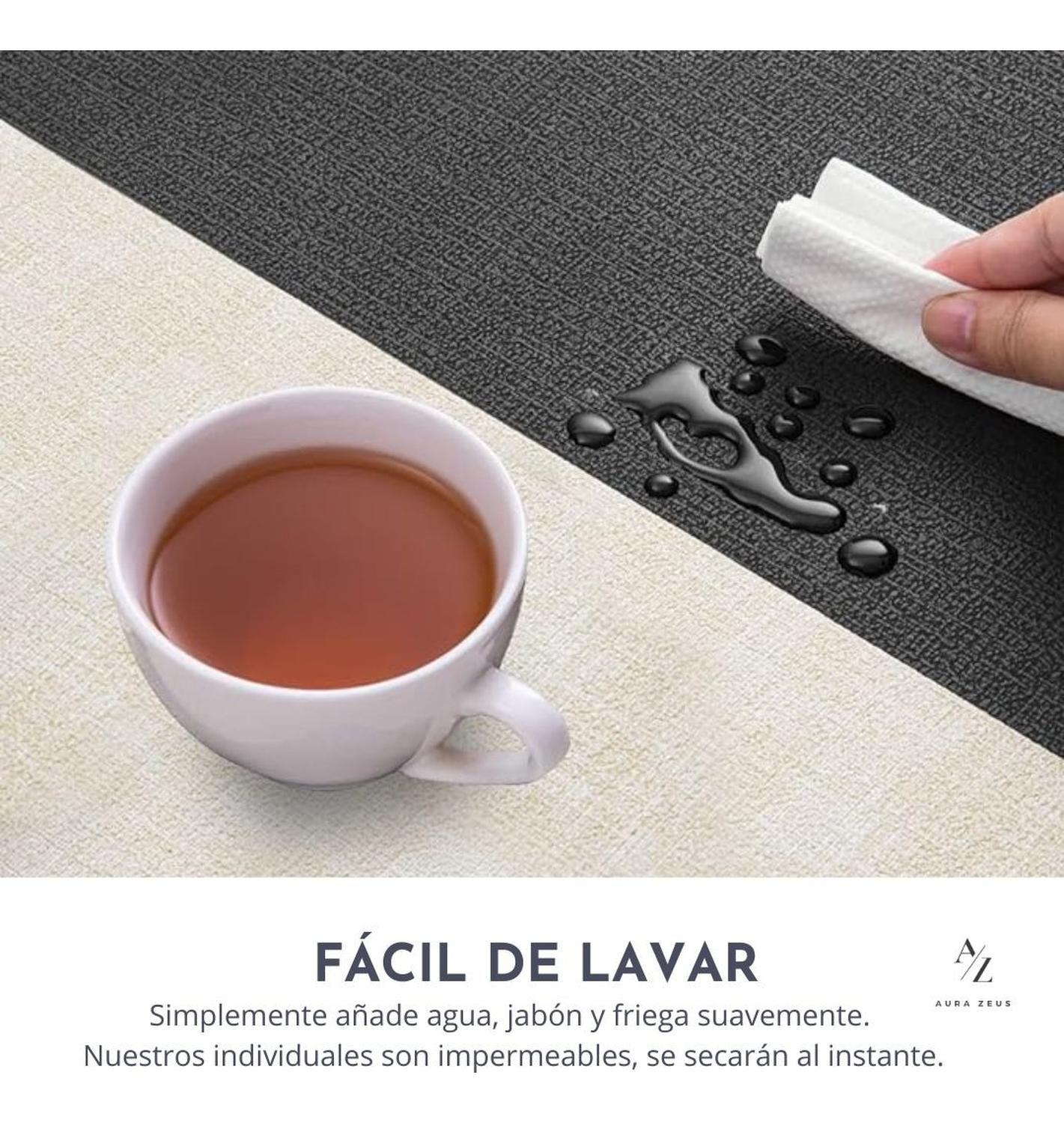 Set 4 Individuales Impermeable Ecocuero Antimancha 2 En 1-3