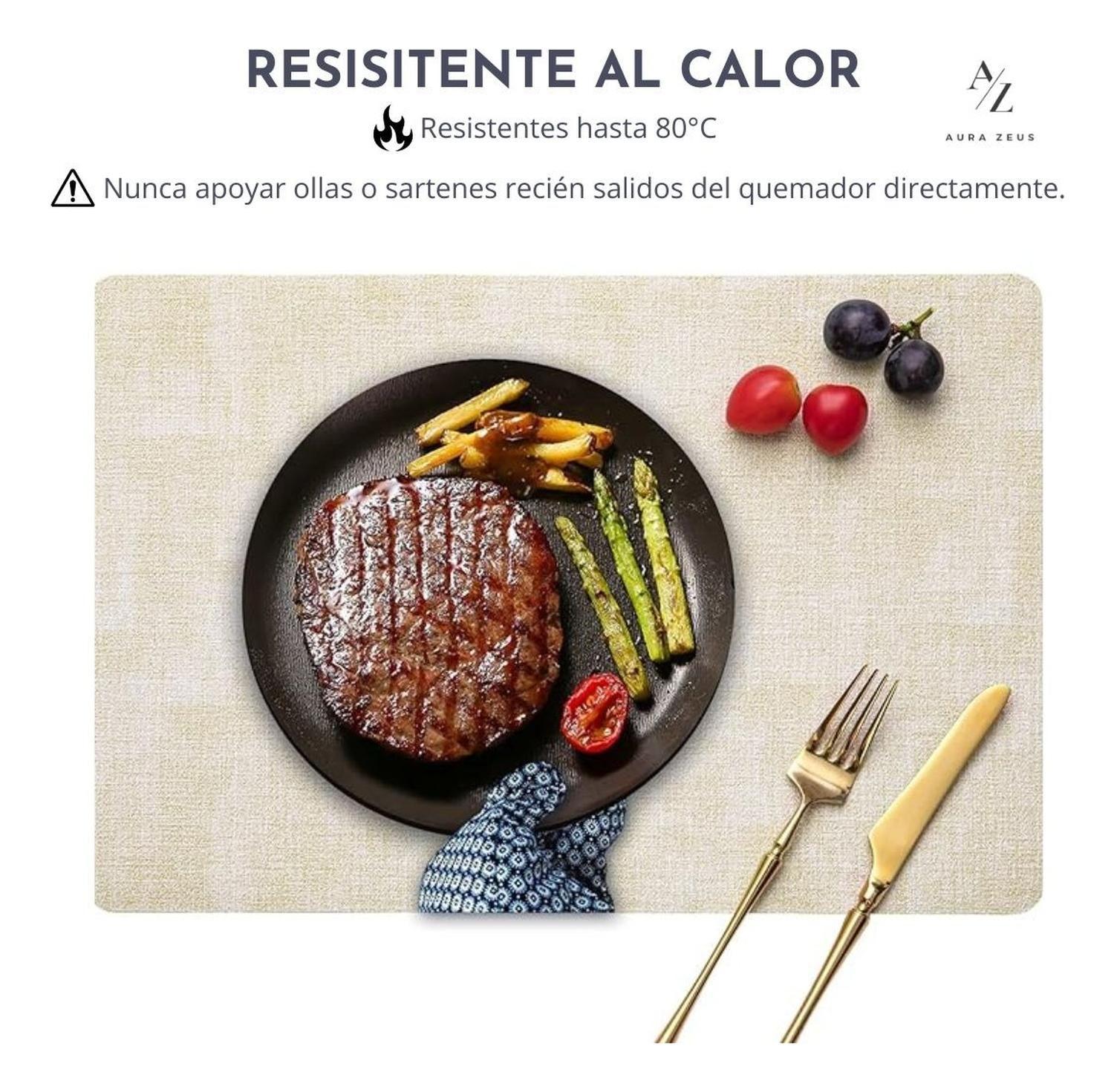 Set 4 Individuales Impermeable Ecocuero Antimancha 2 En 1-4
