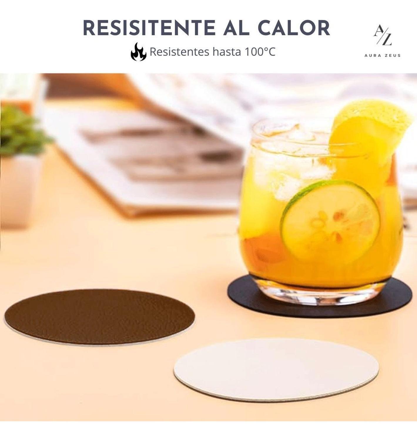 Set 4 Posavasos Redondos Antimanchas Ecocuero Mesa 2 En 1 Ci-4