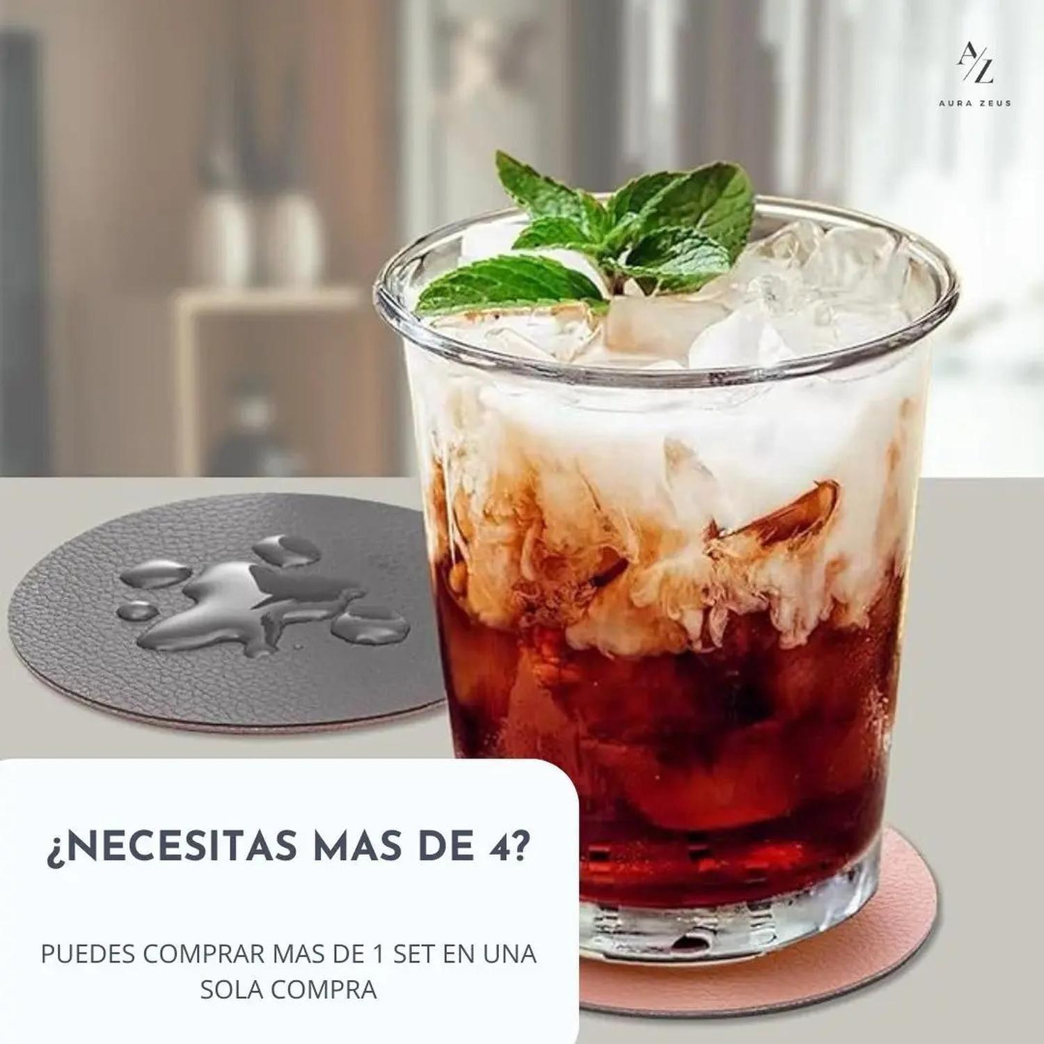 Set 4 Posavasos Redondos Antimanchas Ecocuero Mesa 2 En 1 Ci-7