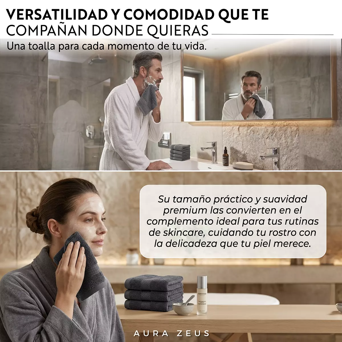 Juego De 4 Toallas Faciales 32x32cm Algodon 600gr/m2 Set Baño Az-7