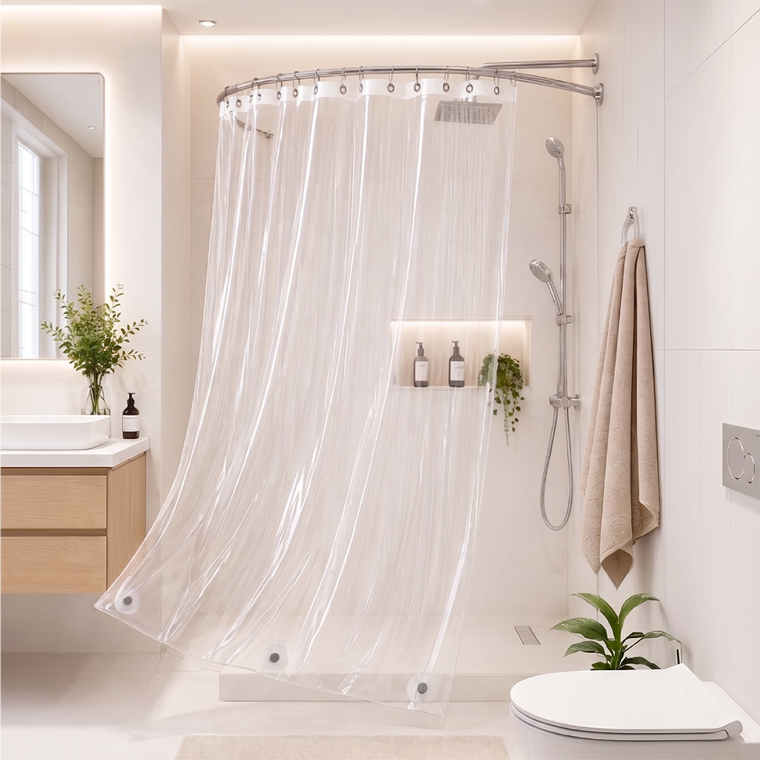 Forro Cortina Baño Ducha Con Iman 180x180 Plastico Az Transparente Impermeable-0