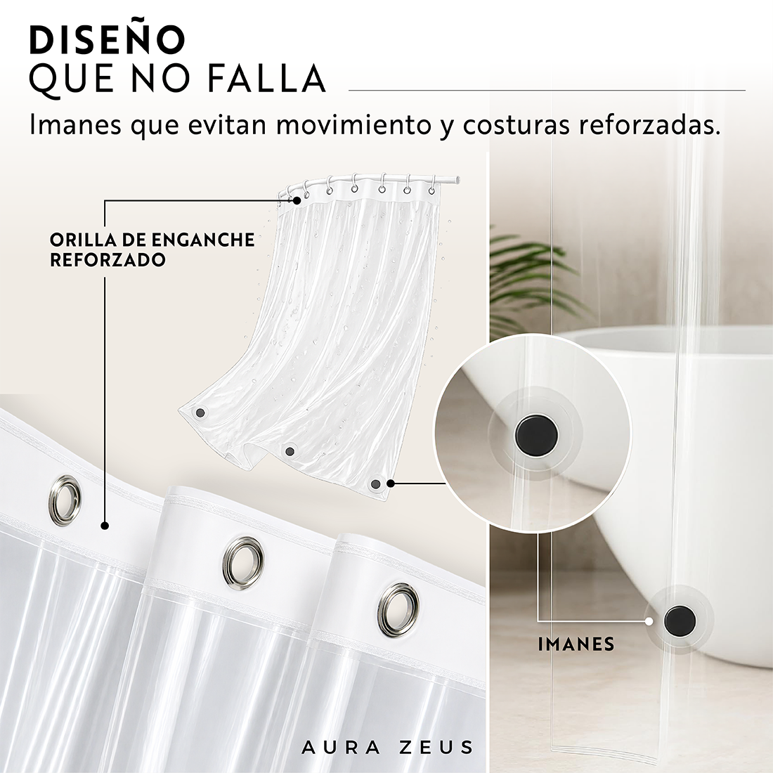 Forro Cortina Baño Ducha Con Iman 180x180 Plastico Az Transparente Impermeable-5