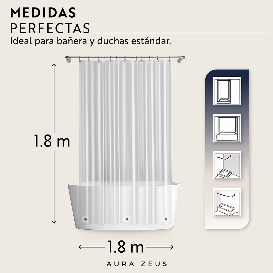 Forro Cortina Baño Ducha Con Iman 180x180 Plastico Az Transparente Impermeable-6