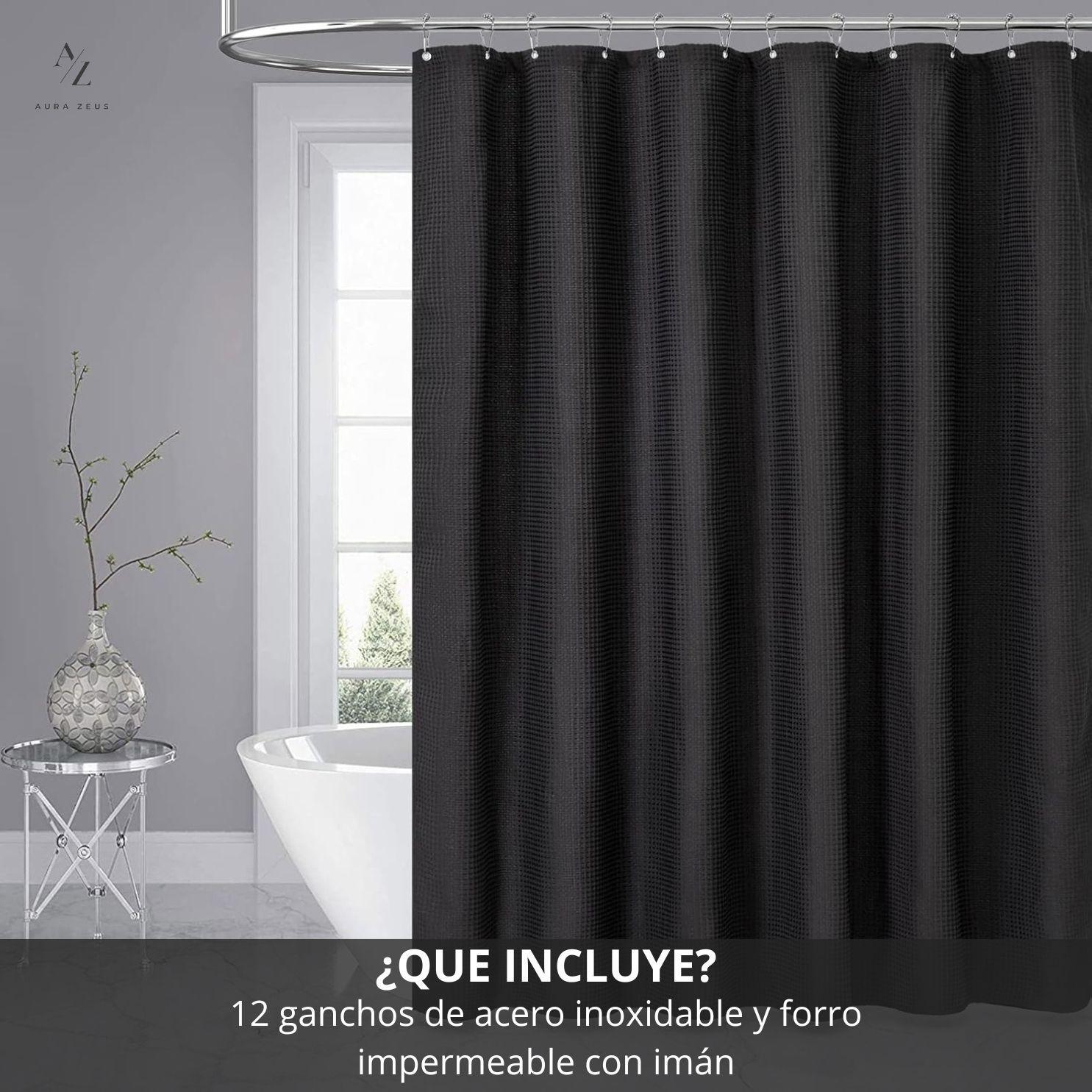 Cortina De Baño Tela + Forro + 12 Ganchos 200 X 180 Cm Juego Tela Ducha Az-1