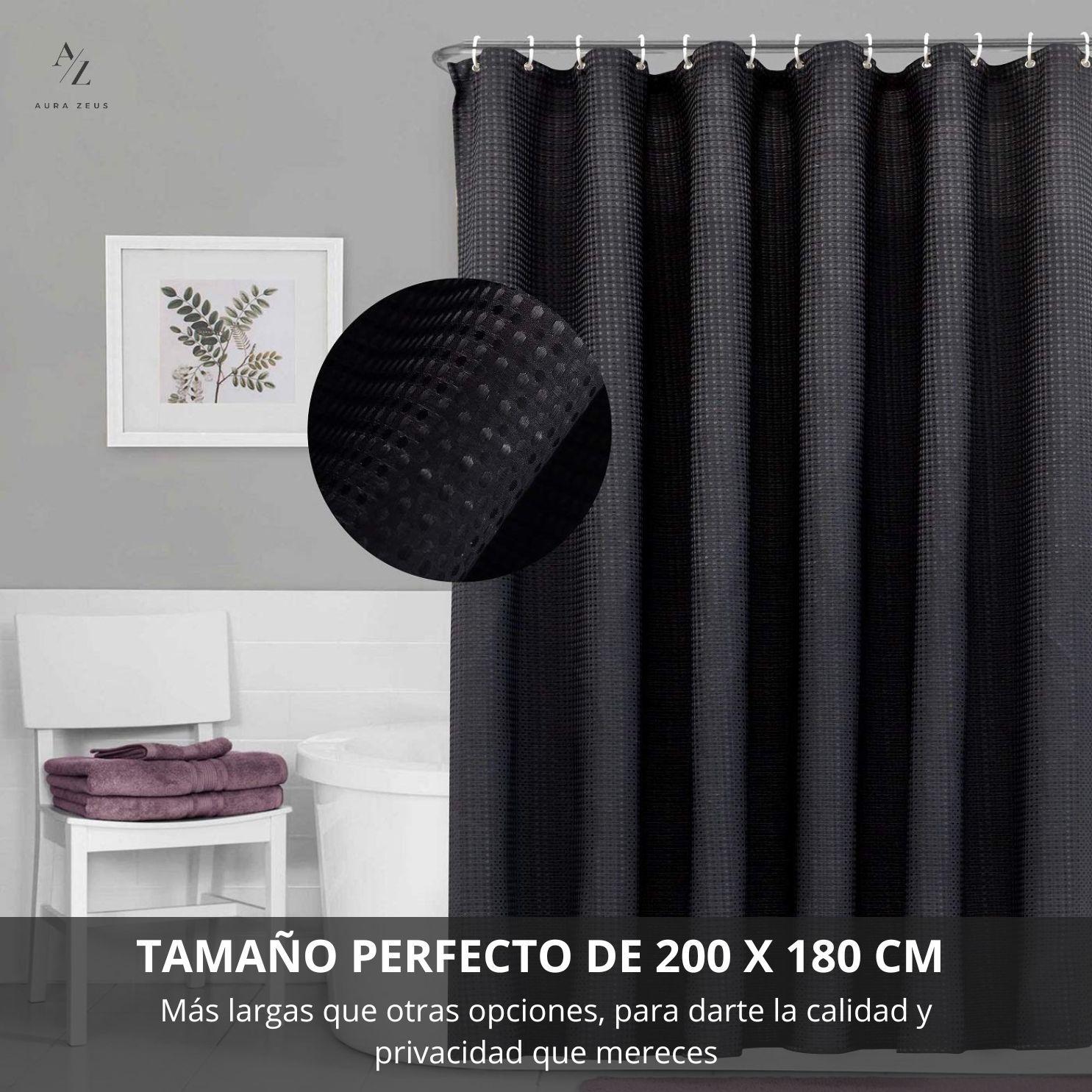 Cortina De Baño Tela + Forro + 12 Ganchos 200 X 180 Cm Juego Tela Ducha Az-2