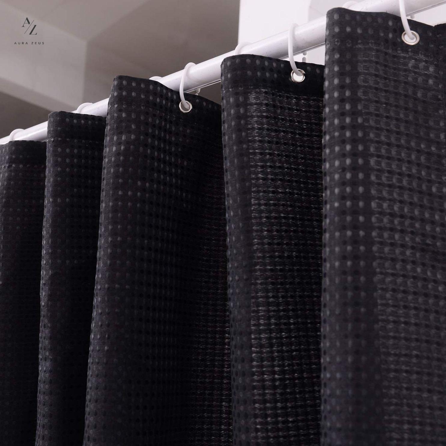 Cortina De Baño Tela + Forro + 12 Ganchos 200 X 180 Cm Juego Tela Ducha Az-6