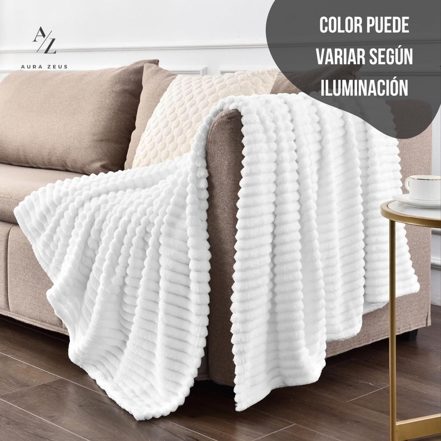 Frazada Manta Piecera 130 X 150 Cm Termica Sherpa Polar Az Rayas Blanco-4