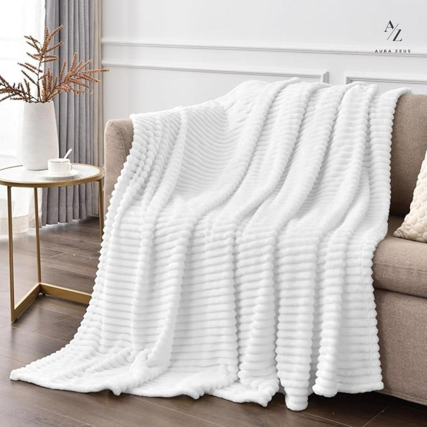 Frazada Manta Piecera 130 X 150 Cm Termica Sherpa Polar Az Rayas Blanco-5
