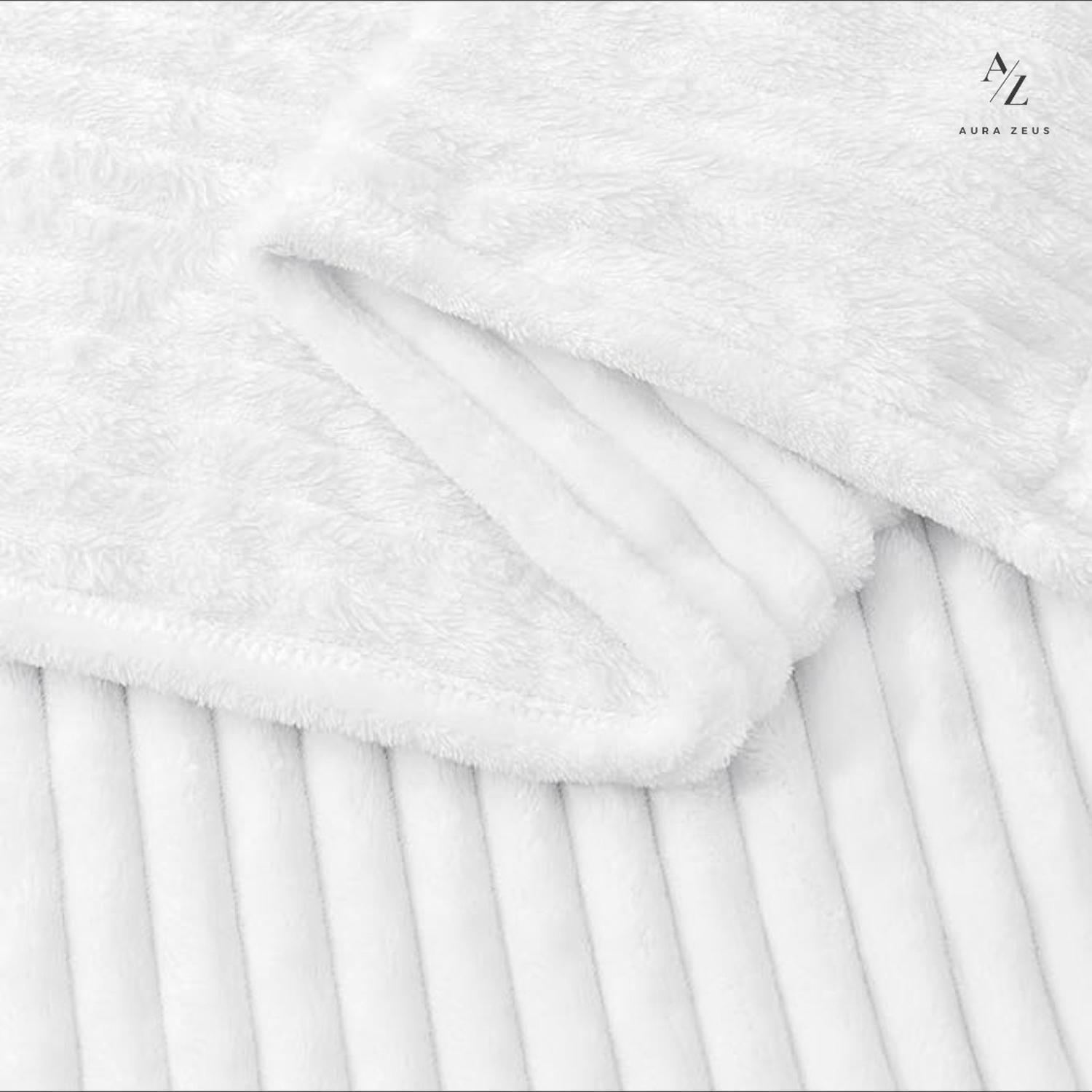 Frazada Manta Piecera 130 X 150 Cm Termica Sherpa Polar Az Rayas Blanco-6