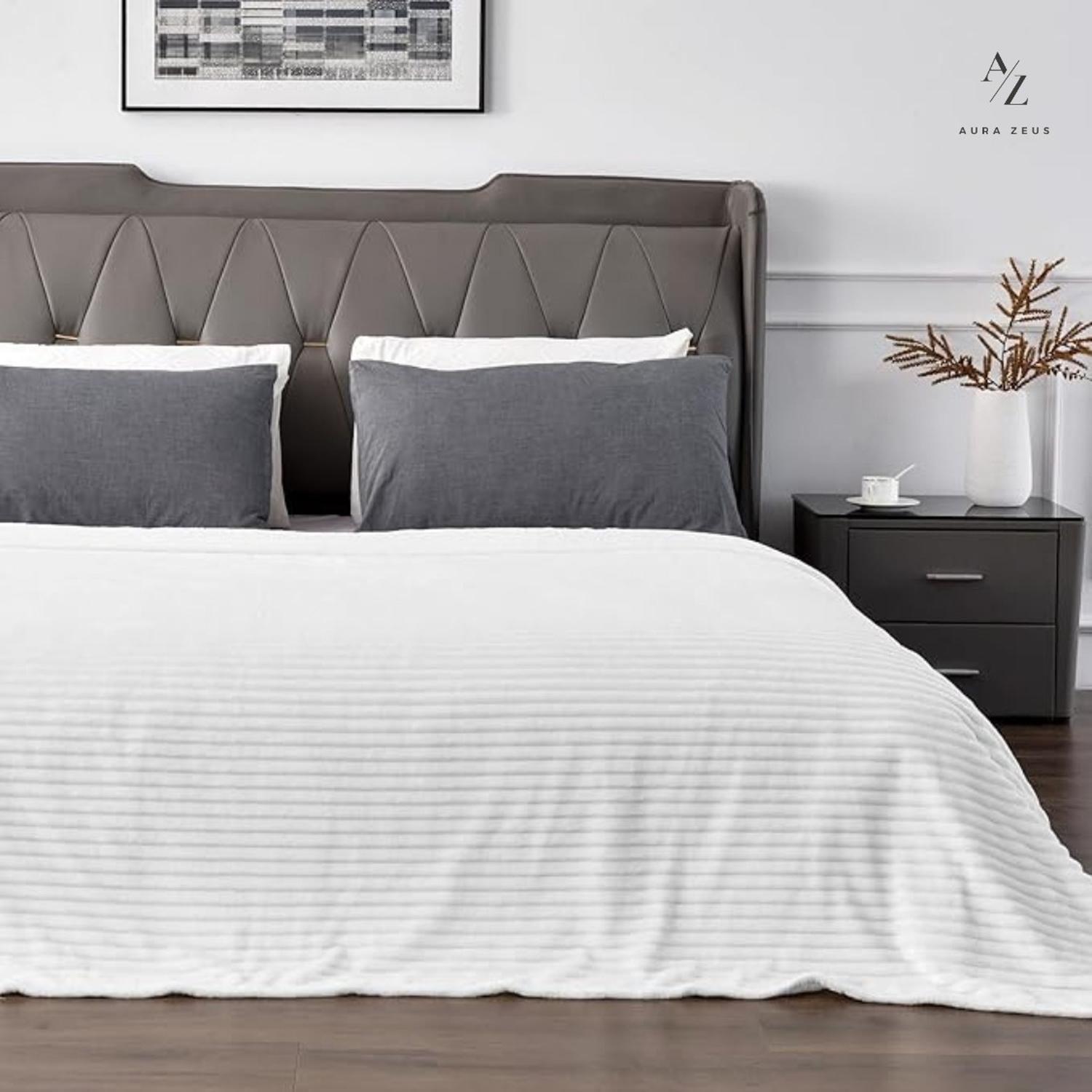 Frazada Manta Piecera 130 X 150 Cm Termica Sherpa Polar Az Rayas Blanco-7