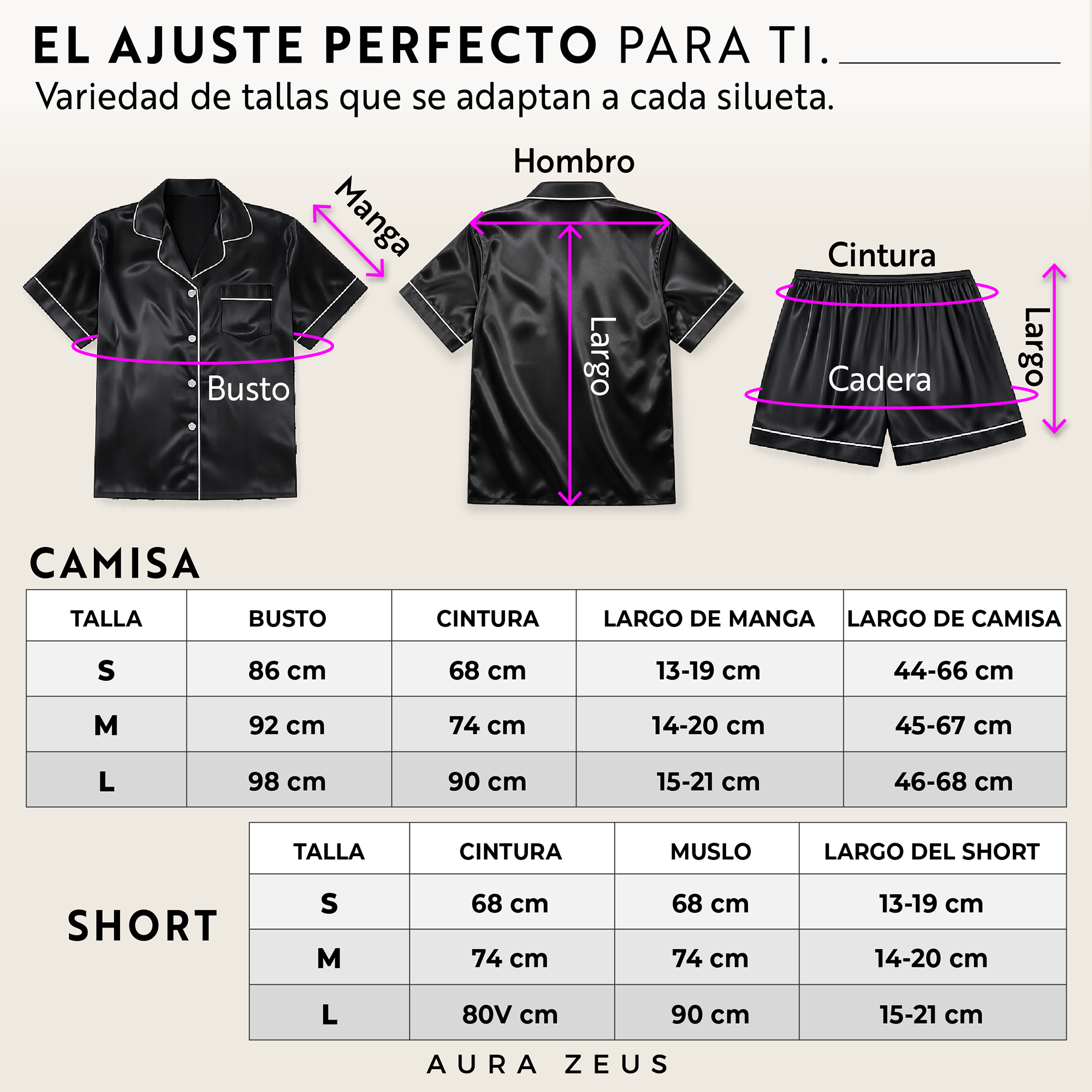 Pijama De Saten Mujer 2 Piezas Set Camisa Y Short Suave Boton Negro y Rosa-3