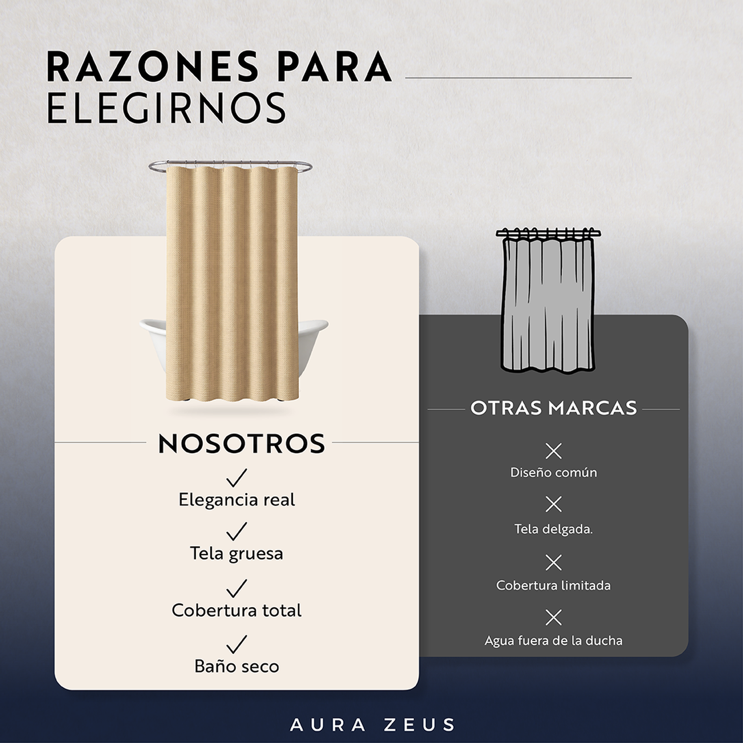 Cortina De Baño Impermeable Tela Ducha +12 Gancho Premium Az-2