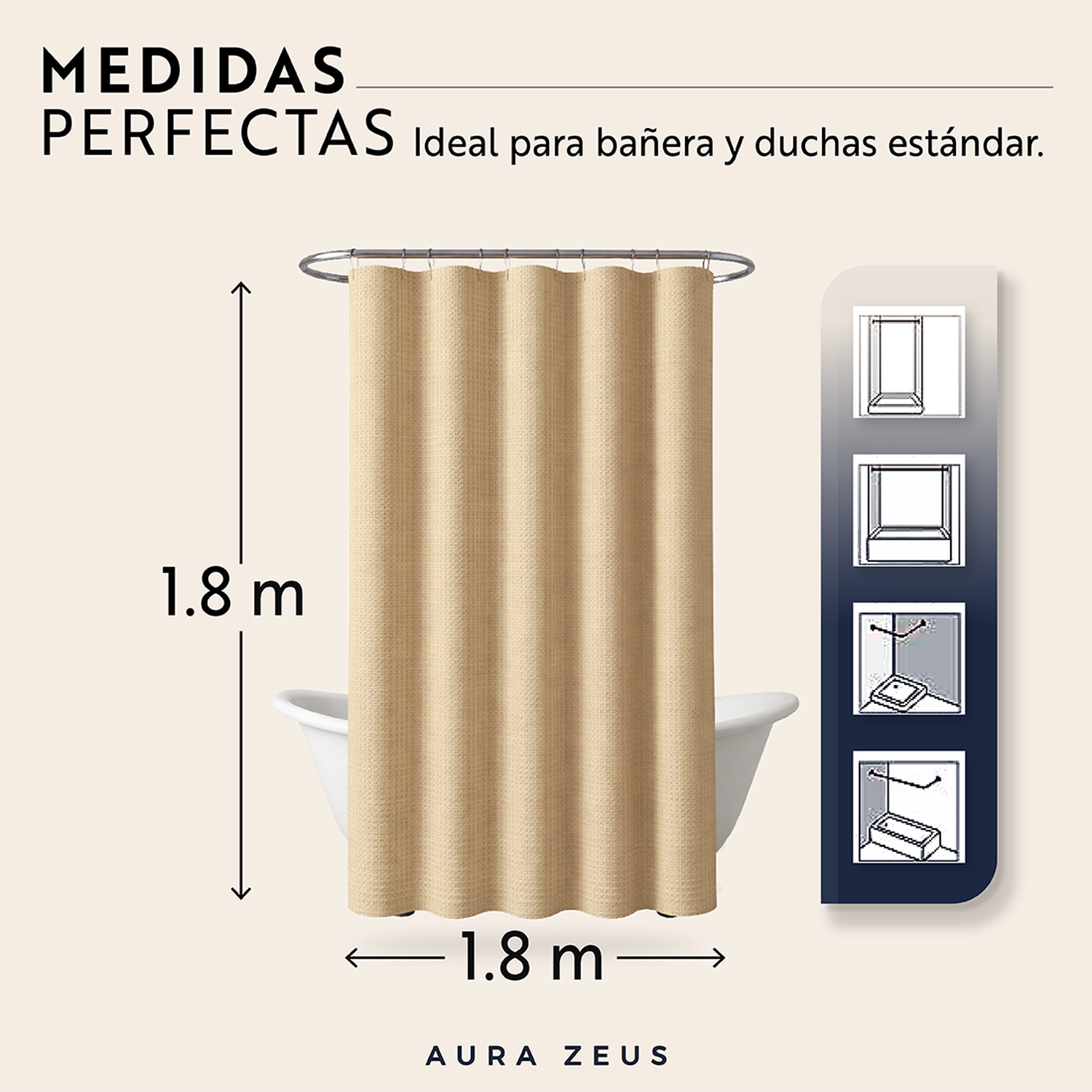 Cortina De Baño Impermeable Tela Ducha +12 Gancho Premium Az-6
