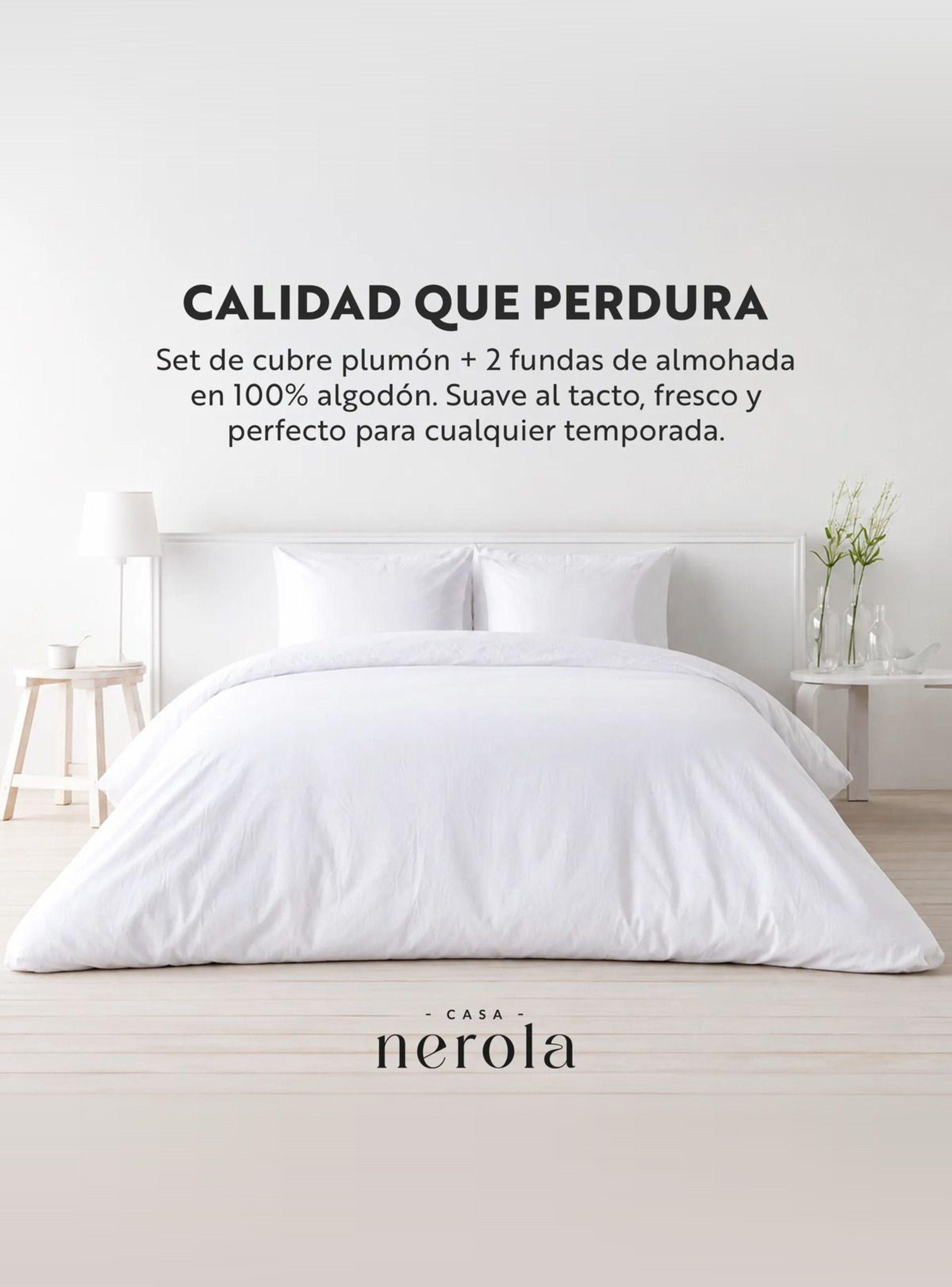 Funda de Plumón + 2 Fundas de Almohada 100% Algodón 200 Hilos 2 Plazas Blanco-1