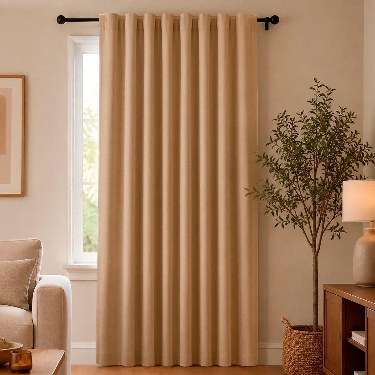 Cortina Blackout De Lino 140x220 Dormitorio Y Salón Beige-0