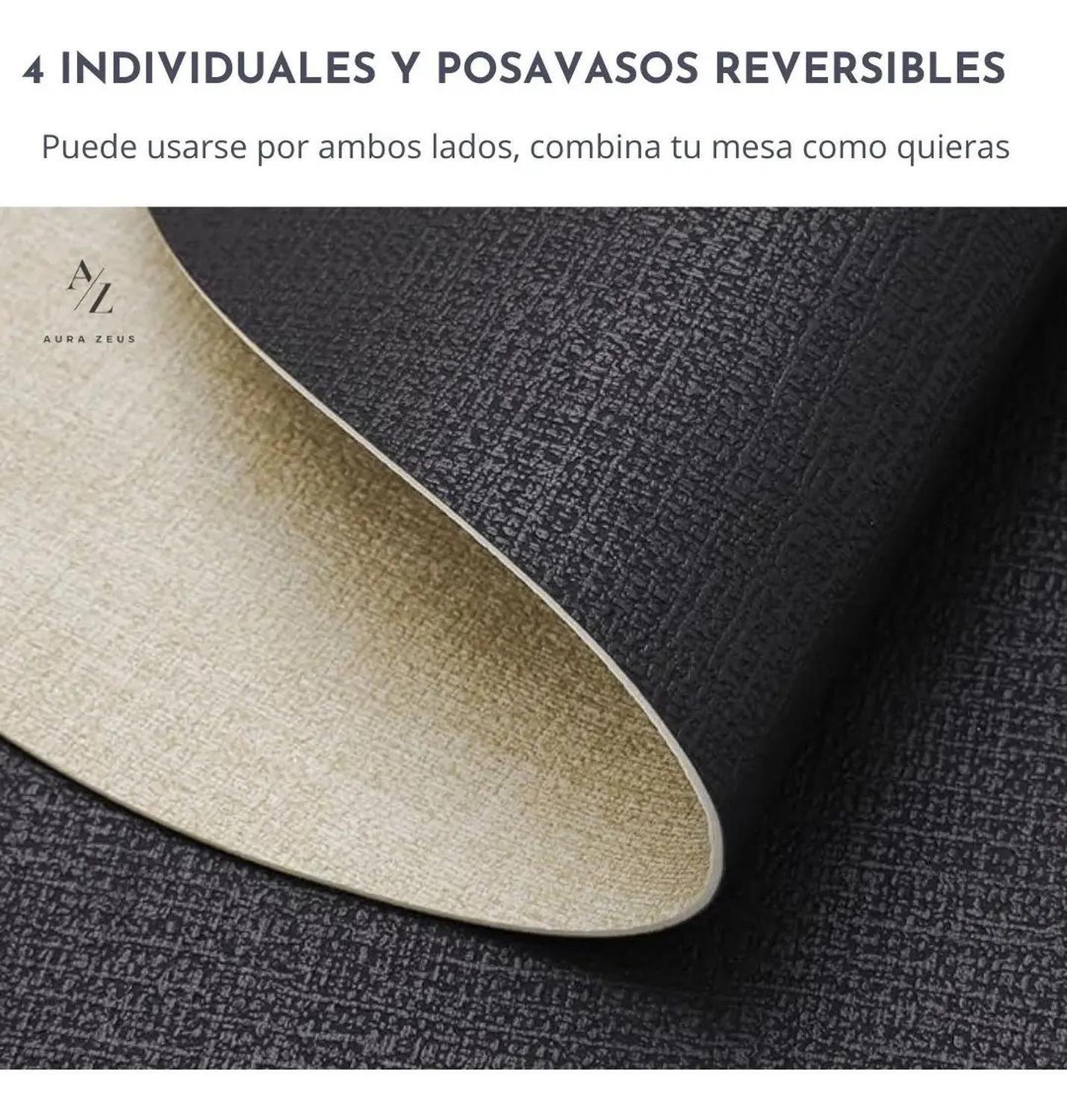 Set 4 Individuales + 4 Posavasos Reversible Ecocuero Mesa Ir-1