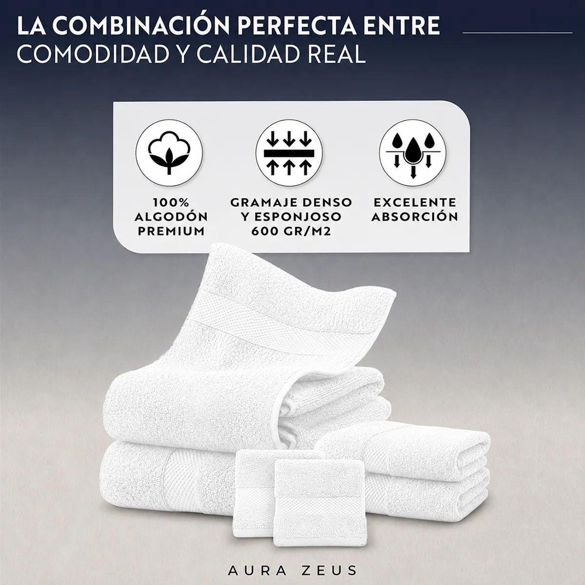 Set De 6 Toallas De Baño Algodon 600gr/m2 Cuerpo Mano Grande Az-5