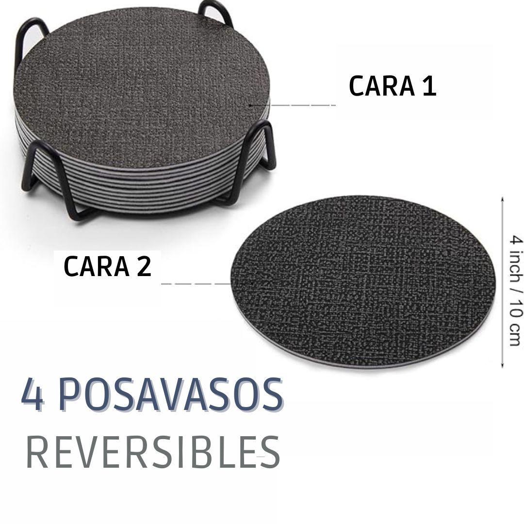Set 4 Posavasos Ecocuero Antimanchas Mesa Redondos Reversibles-1