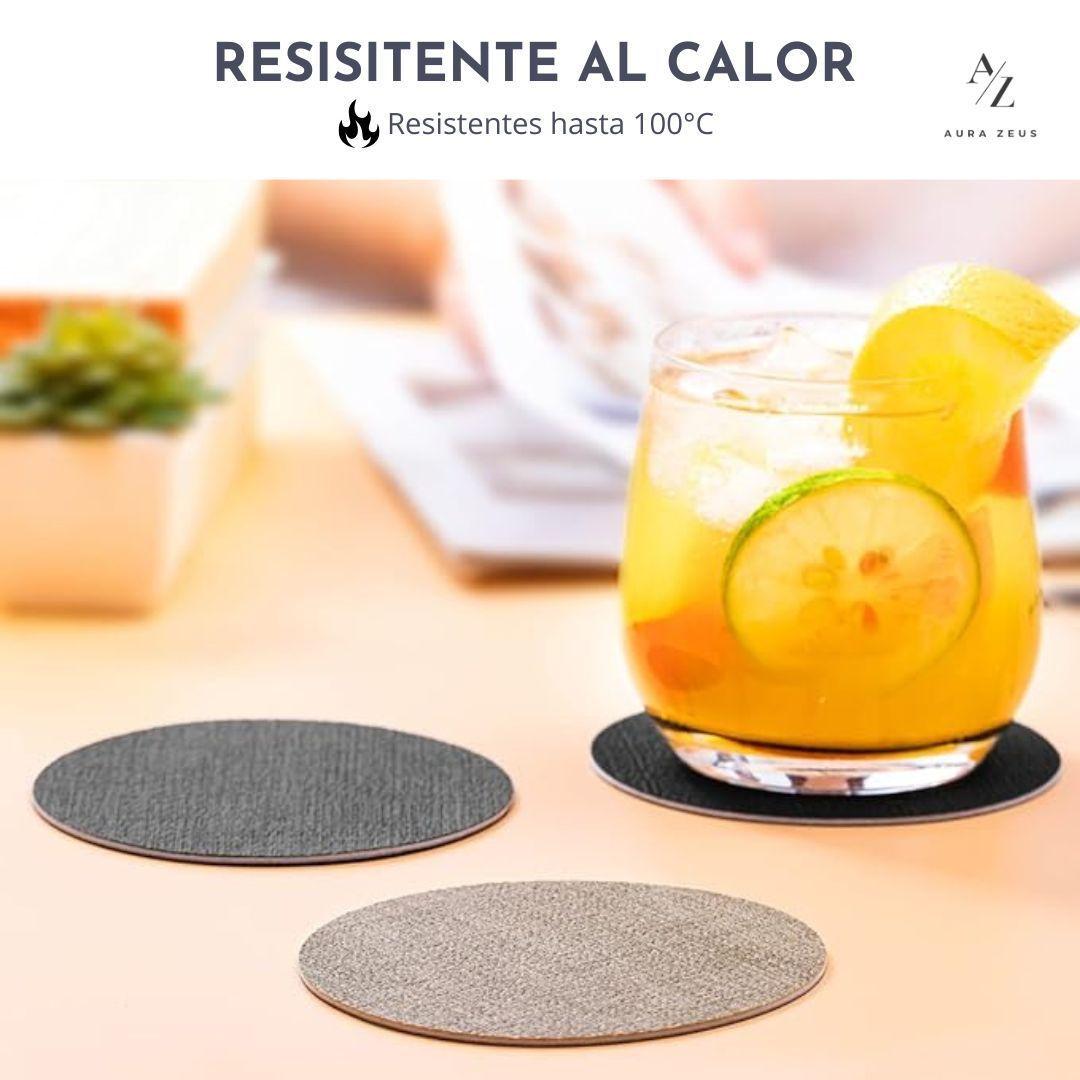 Set 4 Posavasos Ecocuero Antimanchas Mesa Redondos Reversibles-3