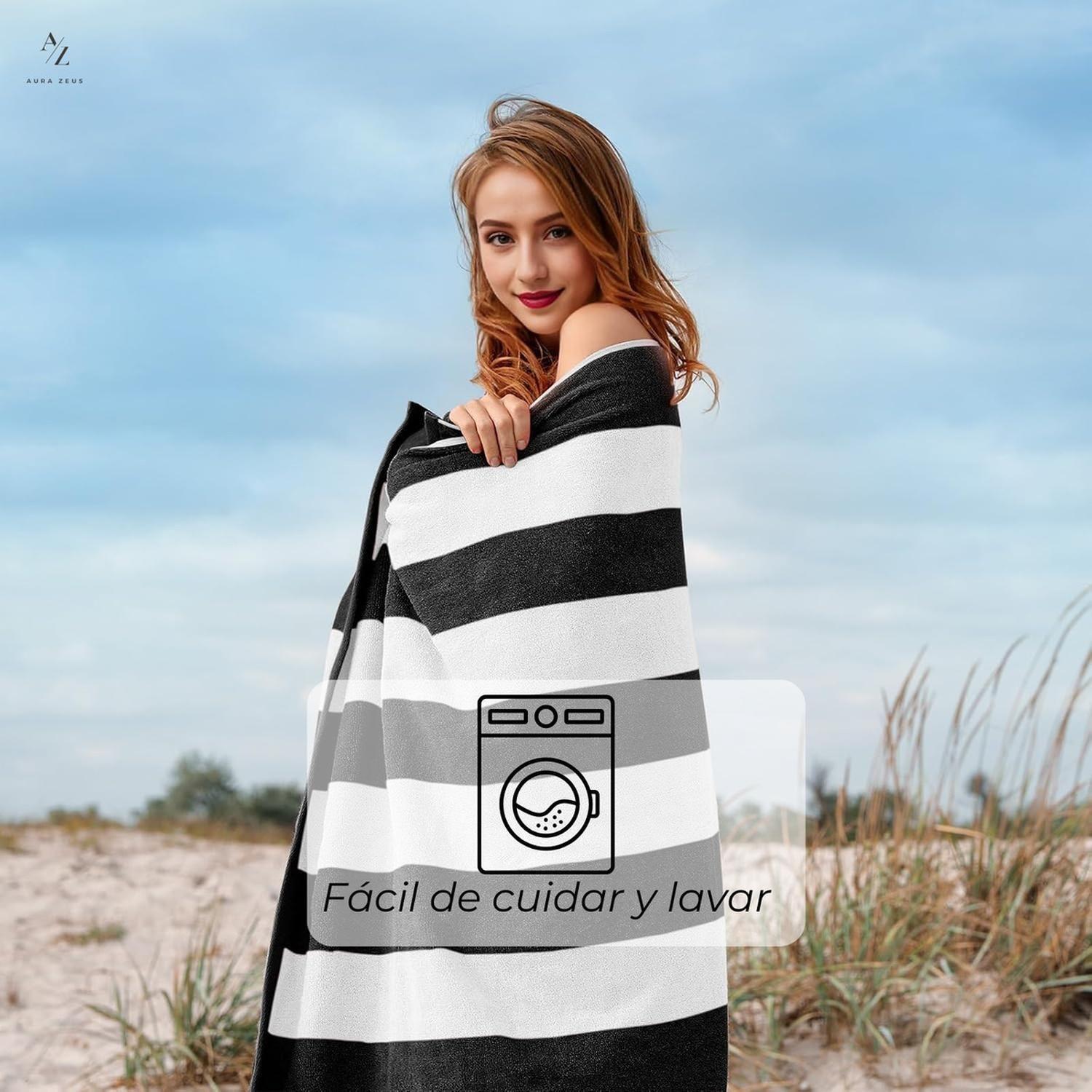 Toalla De Playa Algodon 150x75 Cm Xl Viaje Grande Rayada Az-4