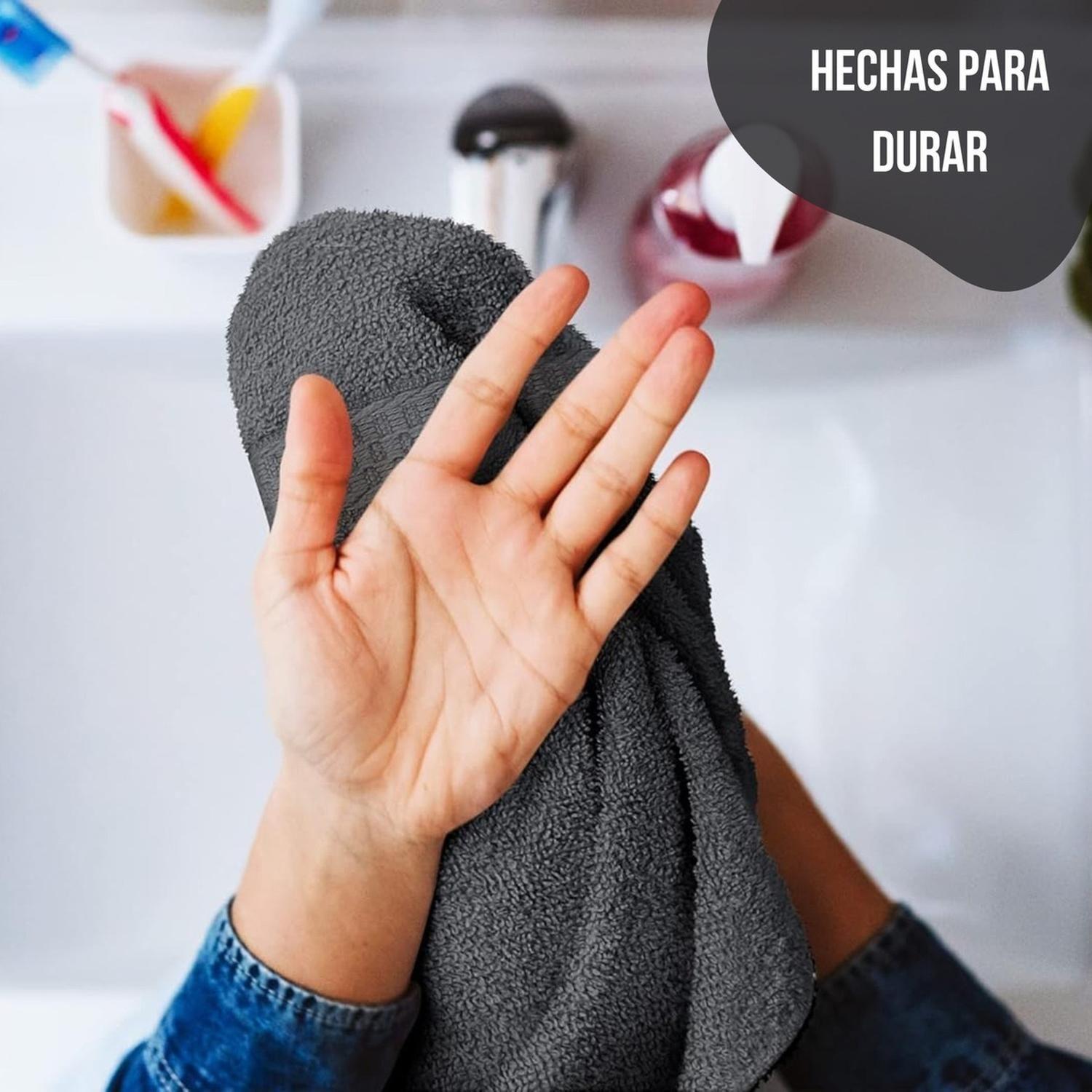 Juego De 12 Toallas Faciales 32x32cm Algodon 500g Baño Az Gris Oscuro-3