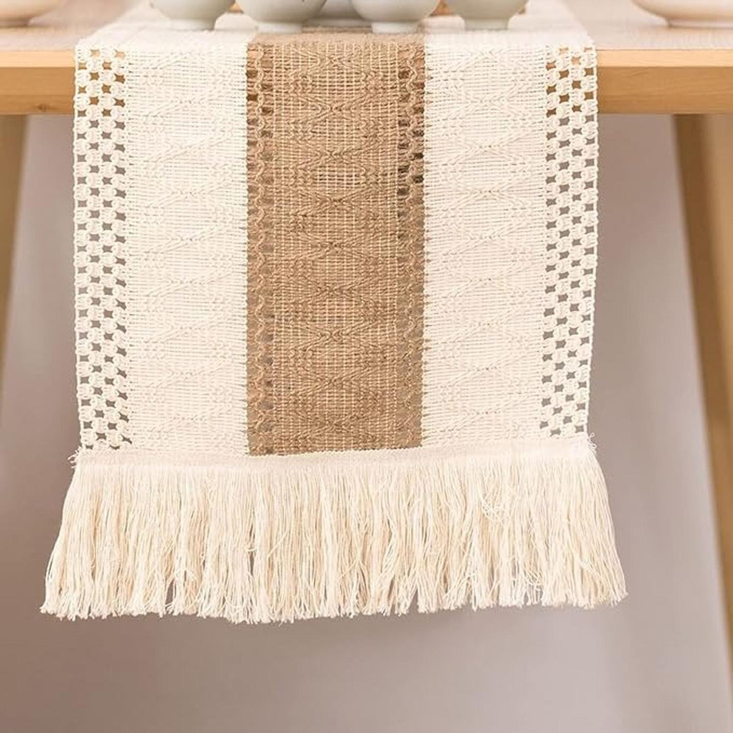 Camino De Mesa Algodon Yute Etnico Mantel De Centro 180x30cm-7