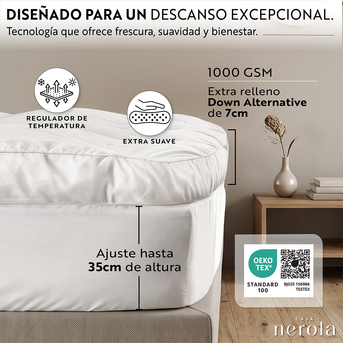 Topper Cubre Colchón Microfibra Gel Hipoalergénico Acolchado 1.5 Plazas-8