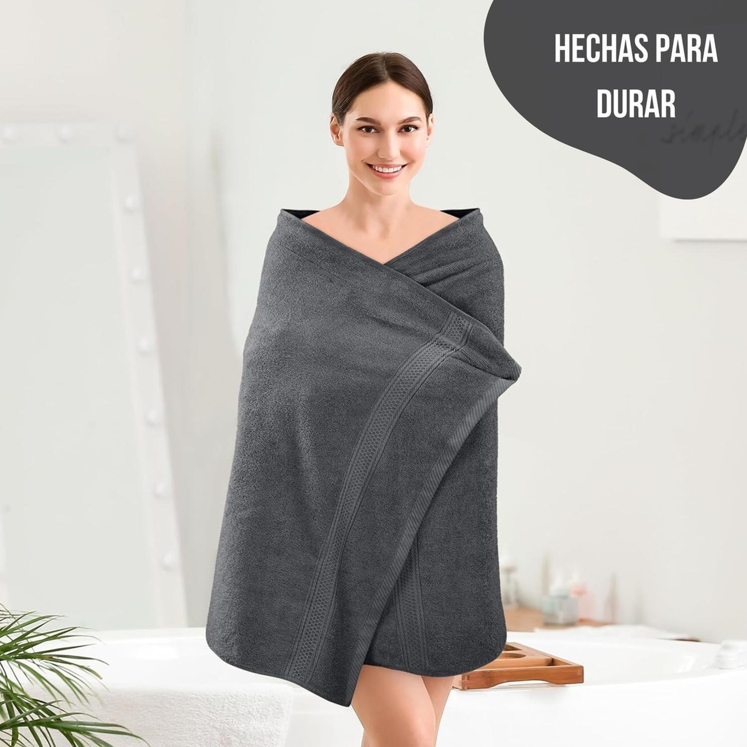 Set De 2 Toallas De Baño 140x70 Cm Algodon 500gr Grandes Az Gris Oscuro-3